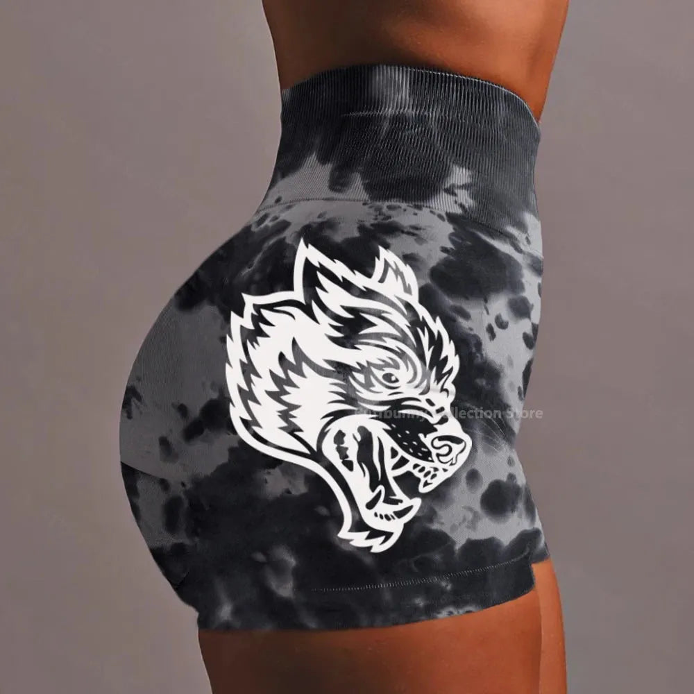 She Darc Wolf Tie Dye Scrunch Shorts for Women - Seamless Yoga Shorts, Breathable Workout Shorts with High Waist for Running, Gym & Summer Activities