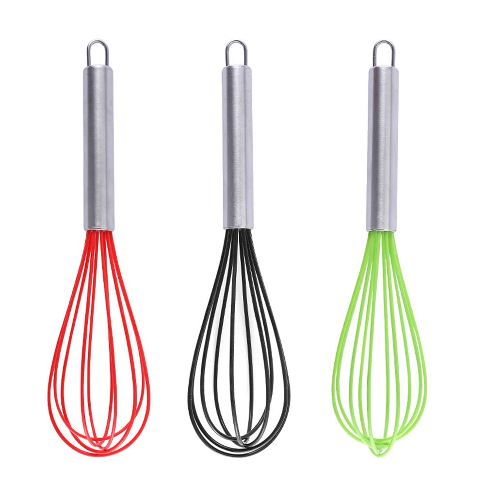 DOITOOL 3-Piece Stainless Steel Silicone Egg Whisk Set - Hand Mixer, Milk Frother & Kitchen Blender for Baking, Cooking & Coffee Making (Mixed Colors) - Perfect for Home Kitchen, Professional Bakeries & Coffee Shops