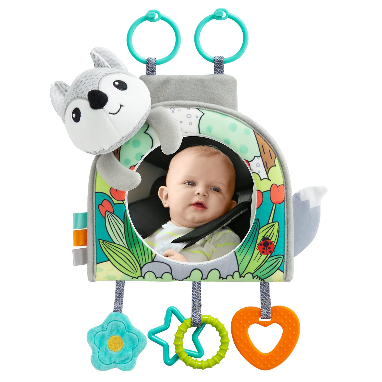 Baby Car Mirror with Hanging Toys - Safe Rear-Facing Travel Activity for Infants 0-18 Months