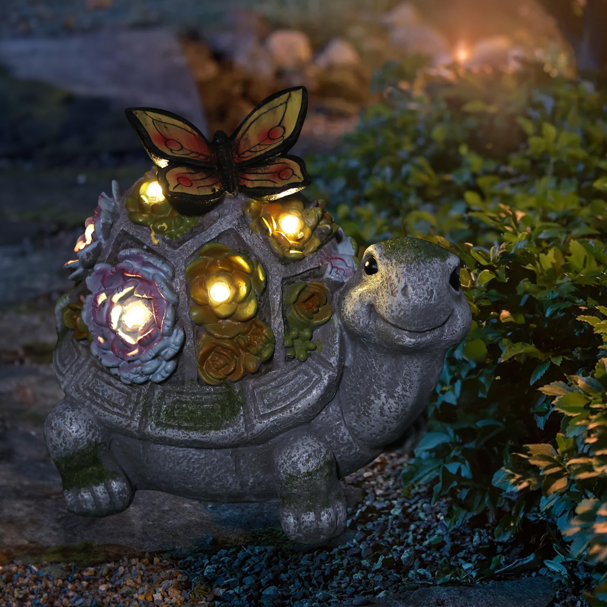 Turtle Solar Garden Statue with Succulent Planter & 7 LED Lights - Waterproof Outdoor Decor for Patio, Lawn, Balcony - Perfect Easter Gift for Women, Mom, Grandma - Gardening Birthday Present for Home & Yard Decoration