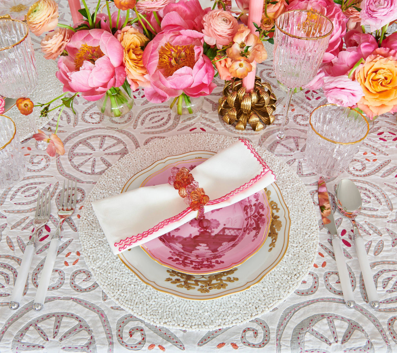 Premium White Perennial Placemats Set of 4 - Elegant & Durable Table Mats for Dining, Kitchen, and Home Decor | Perfect for Everyday Use, Dinner Parties & Holiday Gatherings