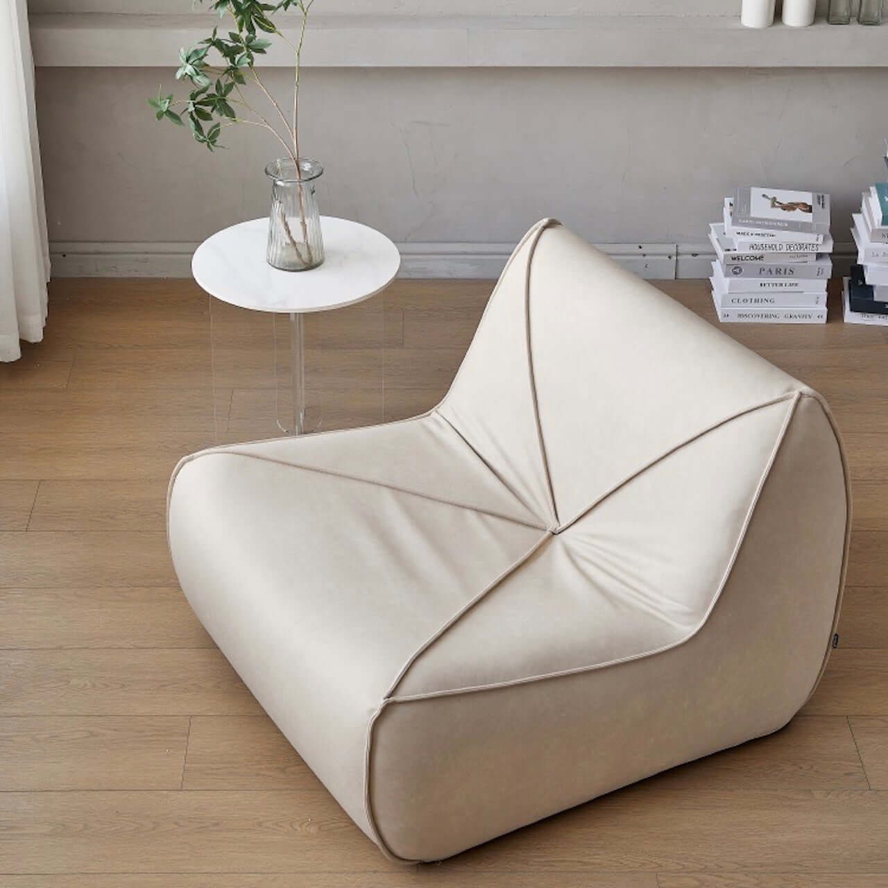 Scratch-Resistant White Ultrafine Leather Caterpillar Chair - Modern Single Sofa Lounge Chair for Living Room, Bedroom, or Office Relaxation