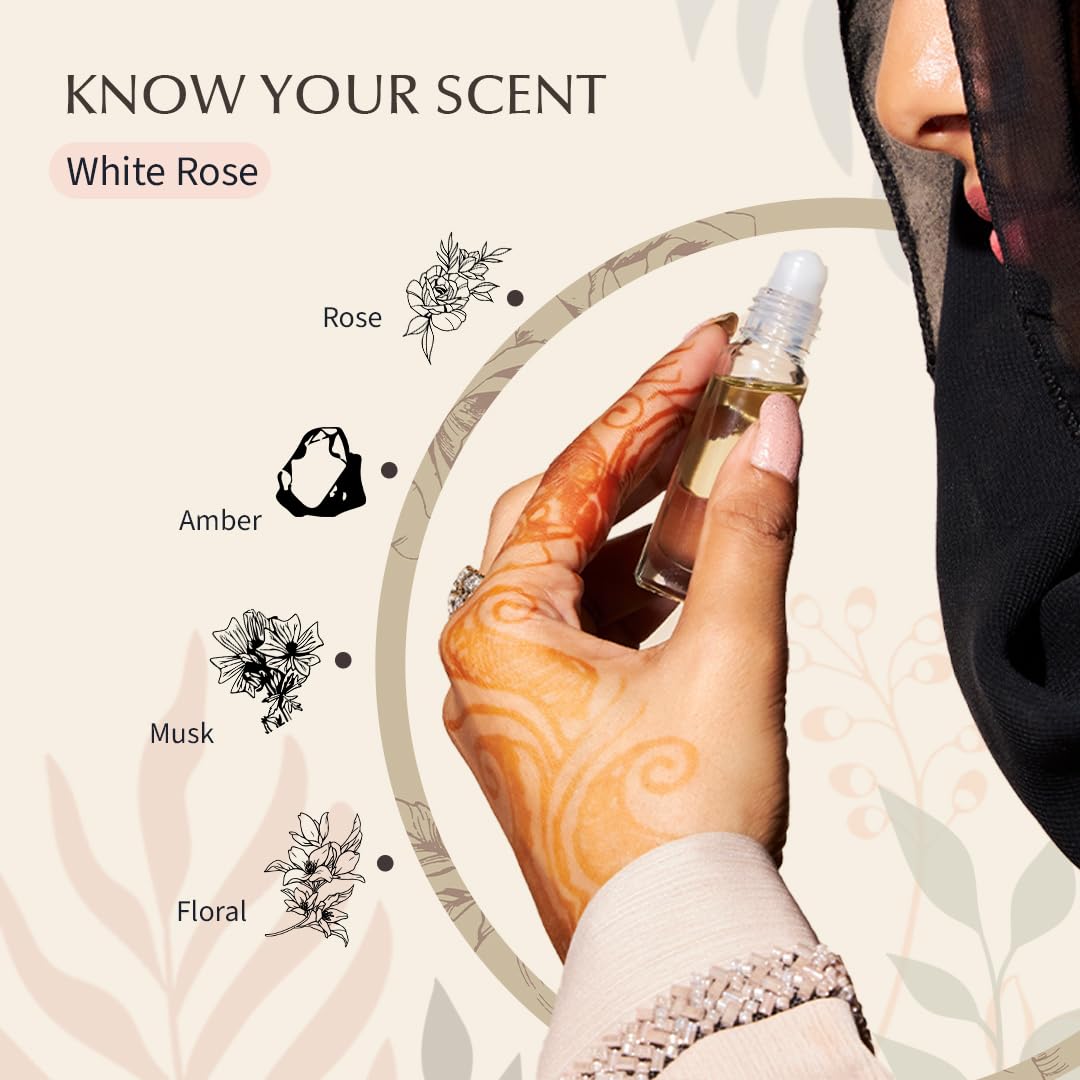 Premium Dukhni White Rose Attar Oil - 100% Pure Arabic Perfume for Men & Women | Long-Lasting Oud Oil & Woody Fragrance Roll-On | Vegan, Alcohol-Free Islamic Perfume | Perfect for Eid, Ramadan, Umrah Gifts | Daily Wear, Special Occasions & Spiritual Ceremonies