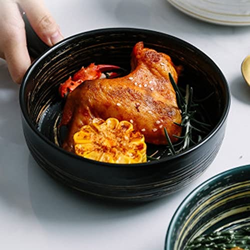 Japanese Hand-Painted Ceramic Salad Bowls - Microwave & Oven Safe Baking Bowls for Fruit, Soup, Cheese - Creative Kitchenware with Handle for Home & Restaurant Use