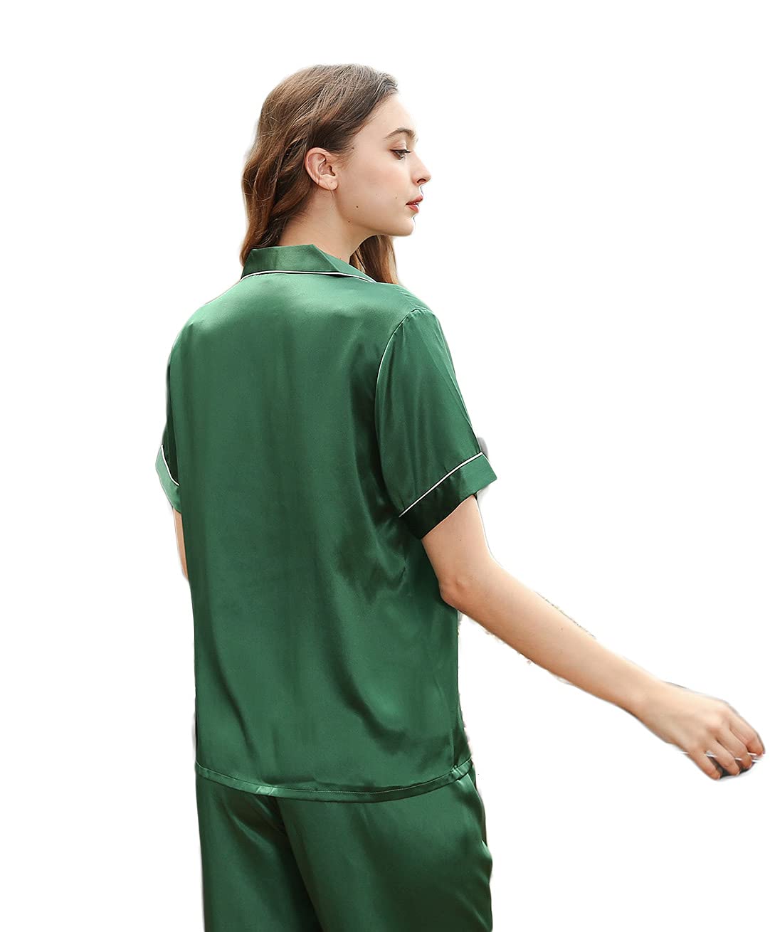 CLC Women's Silk Pajama Set - Short Sleeve Nightshirt & Sleepwear with 19mm Silk - Perfect for Lounge, Sleep & Relaxation at Home