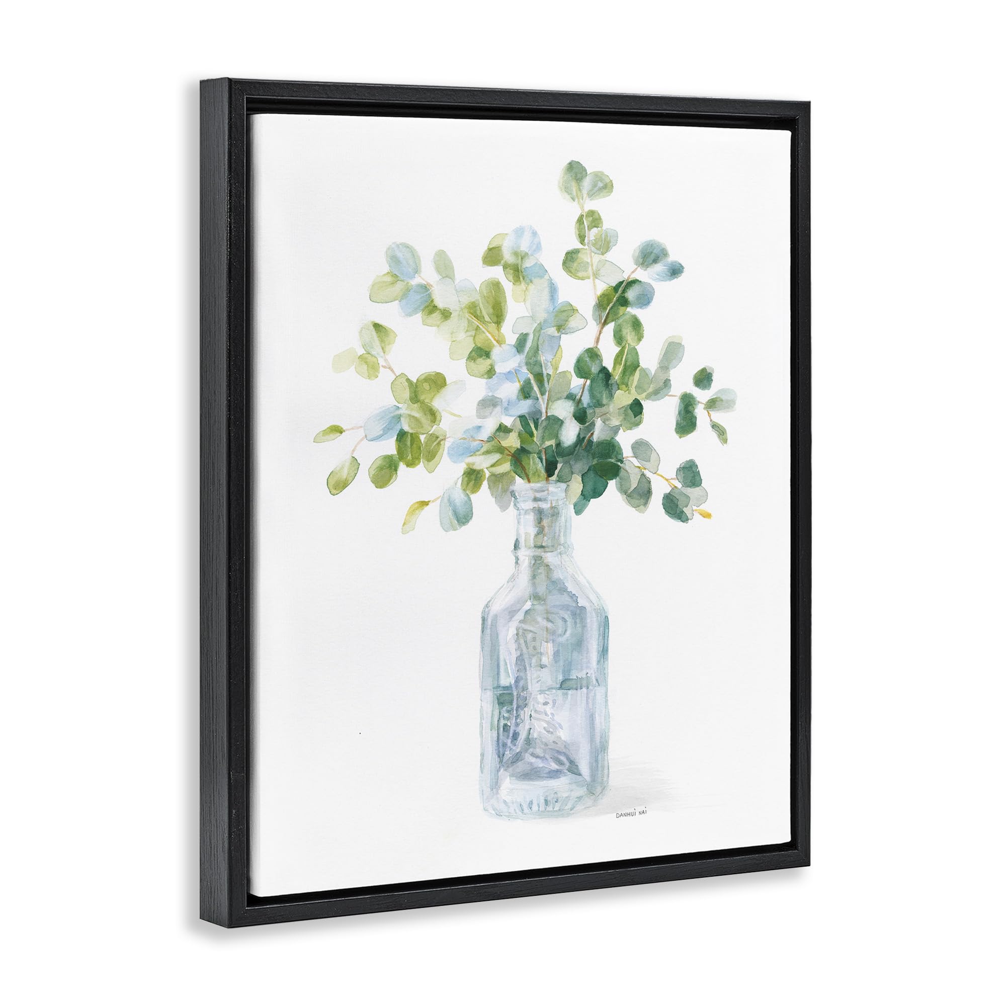 Stupell Industries Floral Still Life Painting - Green & Blue Flower Jar by Danhui Nai, 24x30 Inch Black Floater Frame - Perfect for Living Room, Bedroom & Office Wall Decor