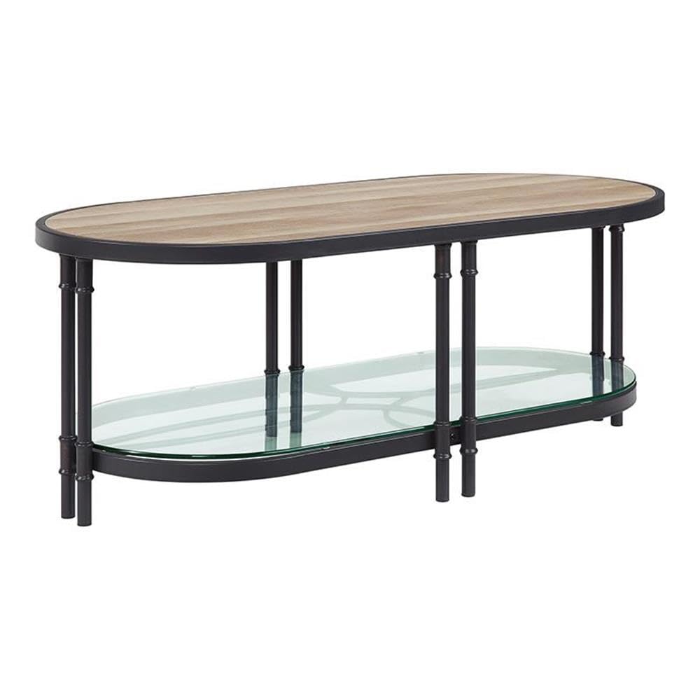 Acme Brantley Oval Wooden Coffee Table - Solid Oak with Sandy Black Finish | Modern Living Room Centerpiece for Home Decor & Entertaining