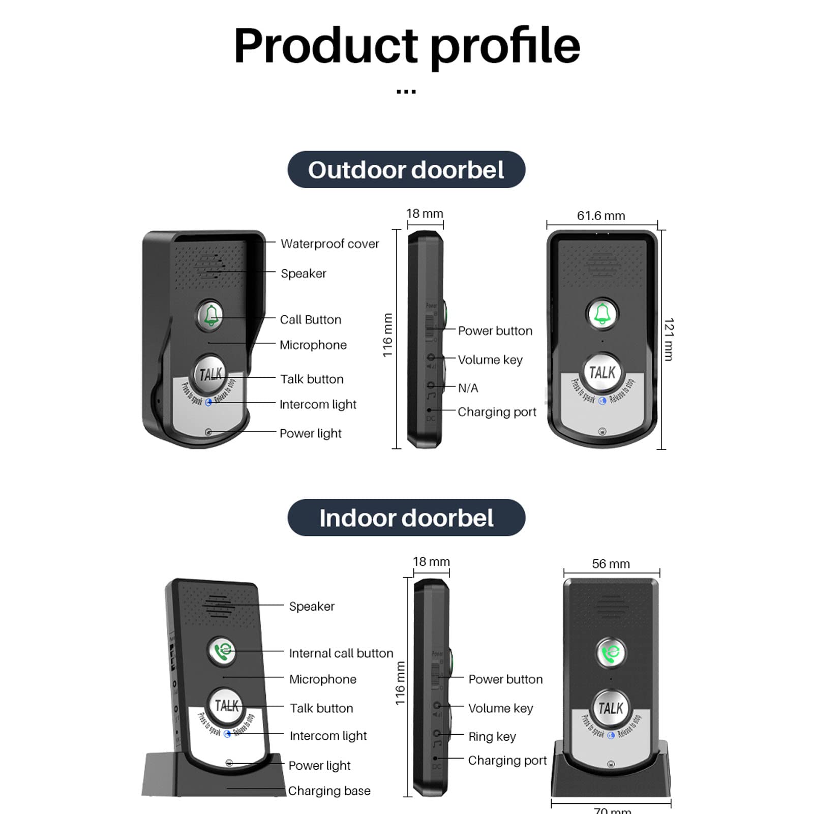 **Wireless Intercom System for Home - 1500M Range, Dual Charging Options, Doorbell Function - Secure Home Communication for Apartments, Offices & Gated Communities**