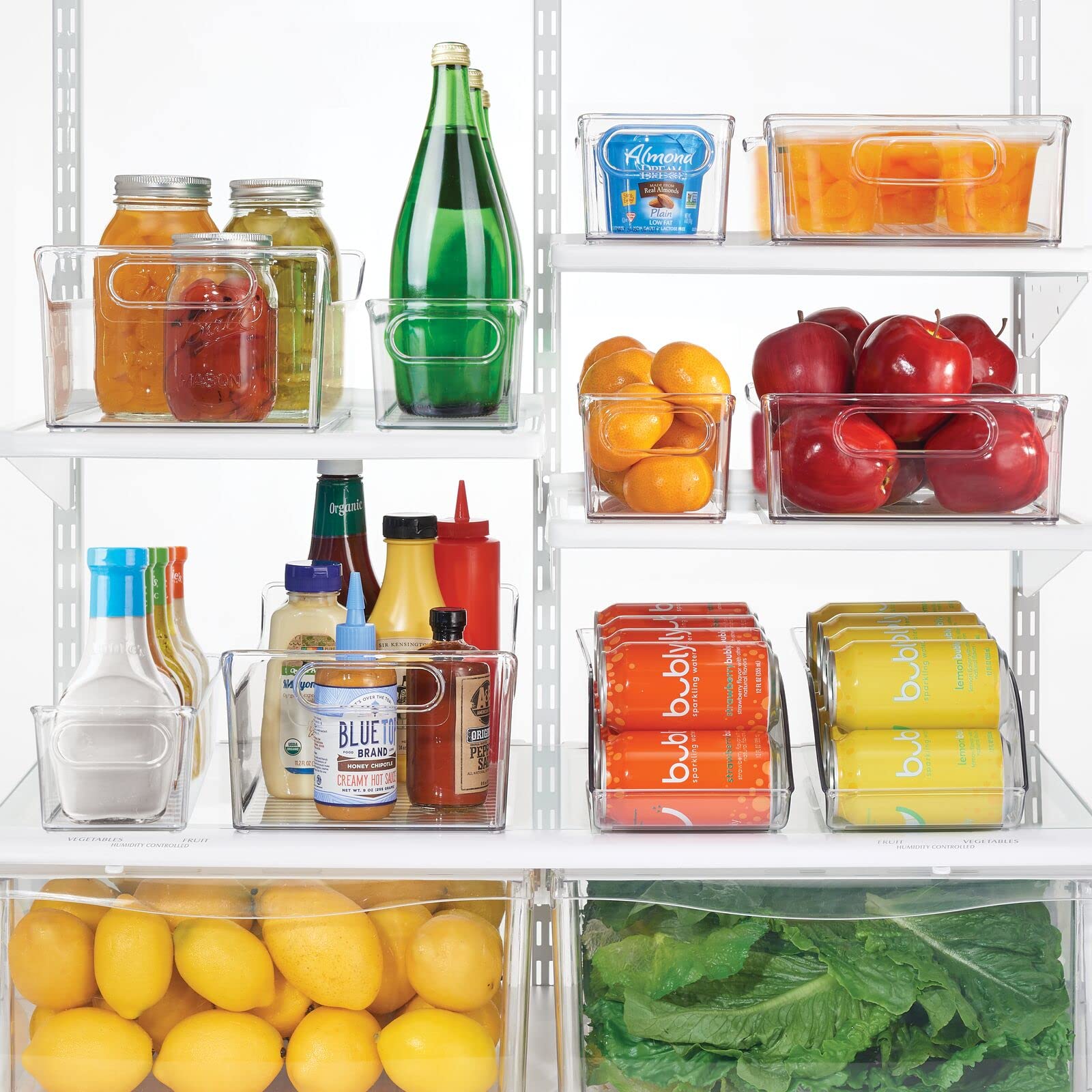 mDesign Slim Plastic Kitchen Pantry Cabinet Organizer Bins - 4 Pack Clear Storage Containers with Handles for Fridge, Freezer, Pantry - Perfect for Organizing Fruits, Yogurt, Snacks, Pasta - 16