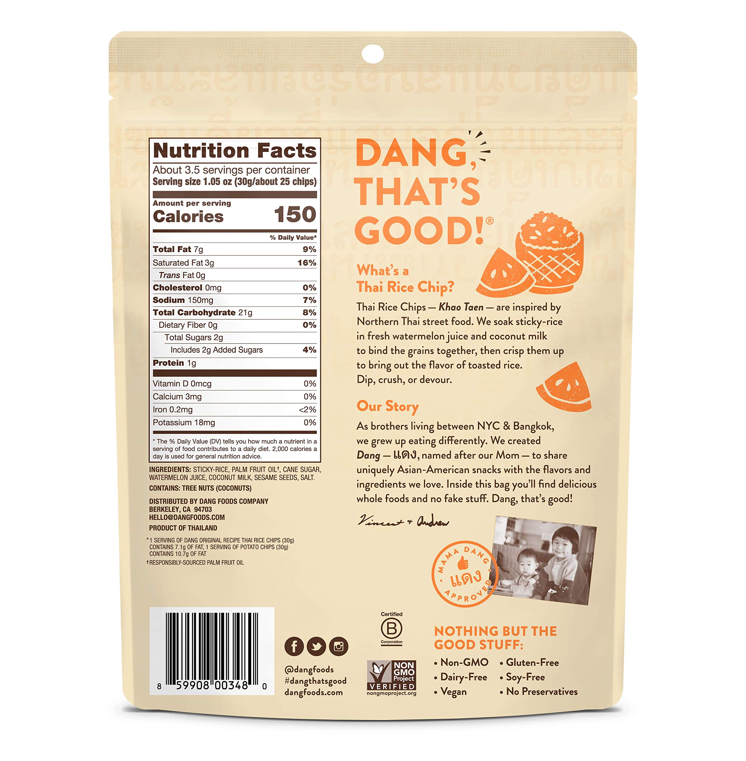 Gluten Free Thai Rice Chips - Healthy Snacks, Soy & Preservative Free - Perfect for Travel & Parties