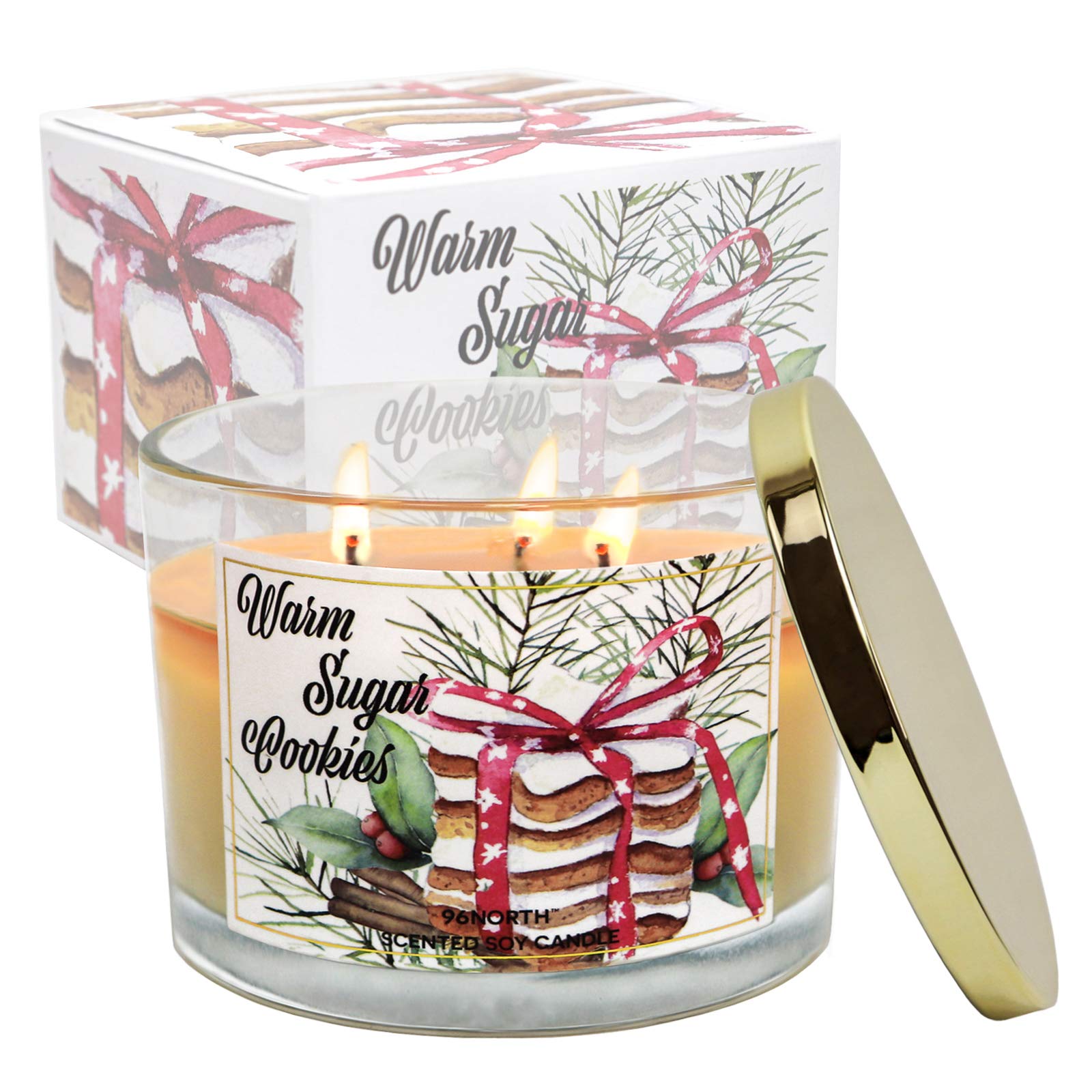 96NORTH Sugar Cookies Scented Soy Wax Candle - 12oz Large 3-Wick Jar Candle with 50 Hour Burn Time - Natural Home Fragrance for Women & Men - Perfect for Housewarming Gifts, Relaxation & Holiday Decor