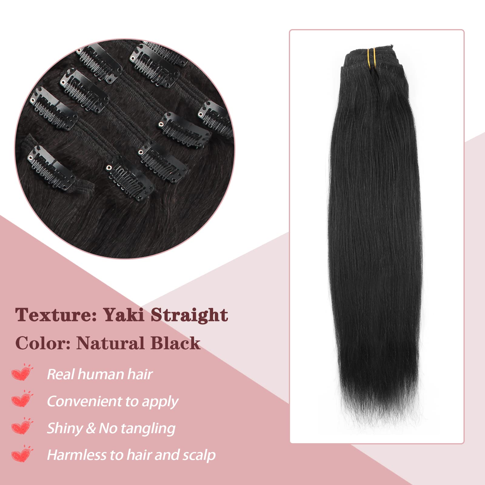 SixStarHair Yaki Straight Clip-In Hair Extensions 16 Inch - 120g Remy Human Hair (7-Piece Set) for Black Women | Relaxed Italian Yaki Texture | Perfect for Daily Styling, Special Occasions & Protective Hairstyles