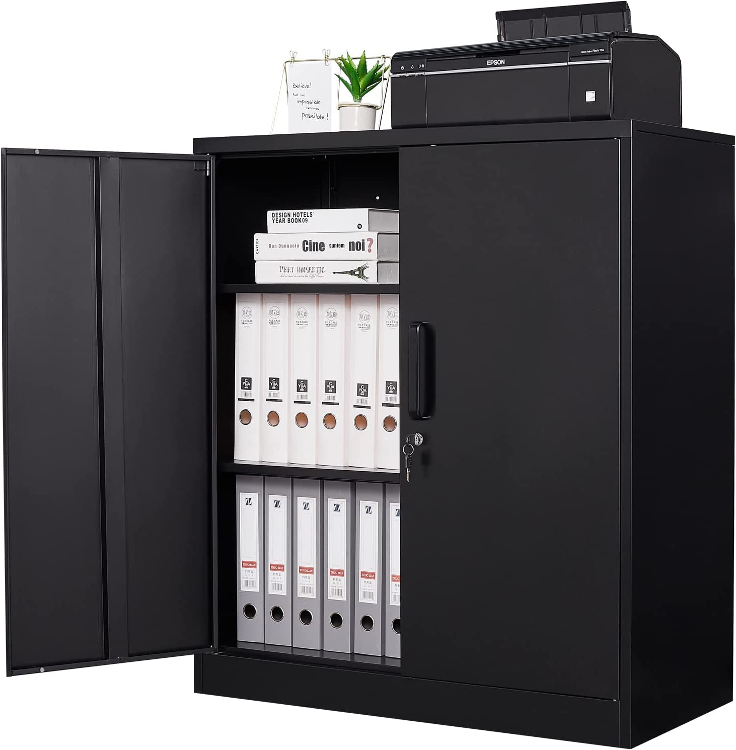 22 Gauge Metal Storage Cabinet with 2 Adjustable Shelves & Security Lock - 36