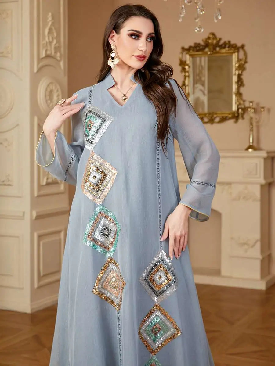 Elegant Eid Sequins Caftan Kaftan Jalabiya Dress for Women - Perfect for Party, Wedding & Special Occasions | Boho Chic Abaya for Festive Celebrations & Evening Events