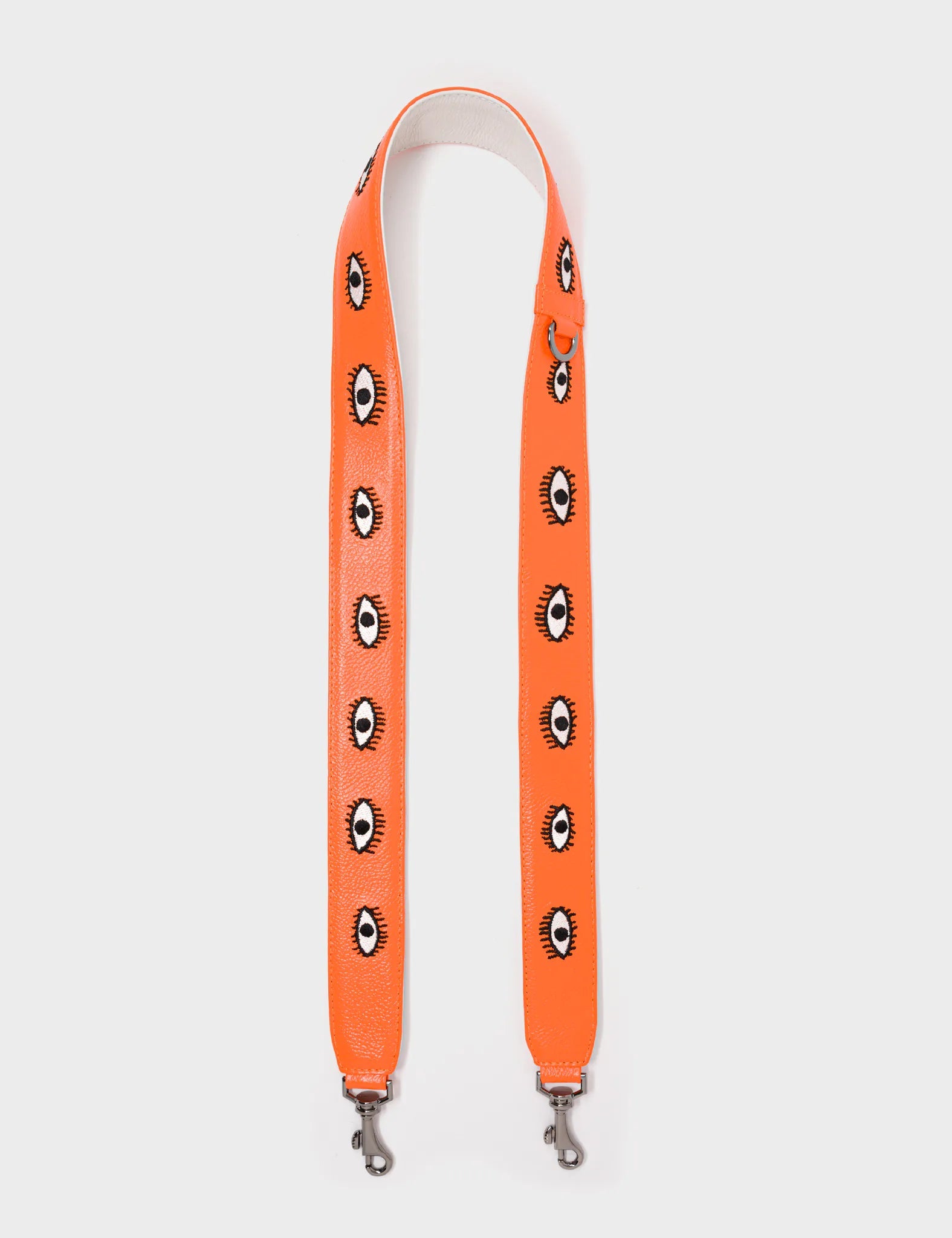 Detachable Neon Orange Leather Shoulder Strap with All Over Eyes Embroidery - Perfect for Handbags, Crossbody Bags & Fashion Accessories