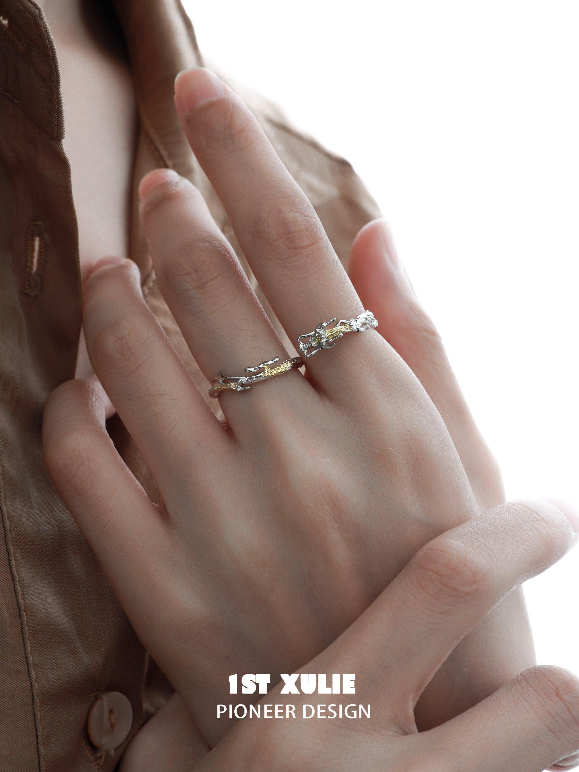 Loong S925 Sterling Silver Gold Dragon Double Hole Ring for Men & Women - Perfect for Gifts, Parties, and Everyday Wear