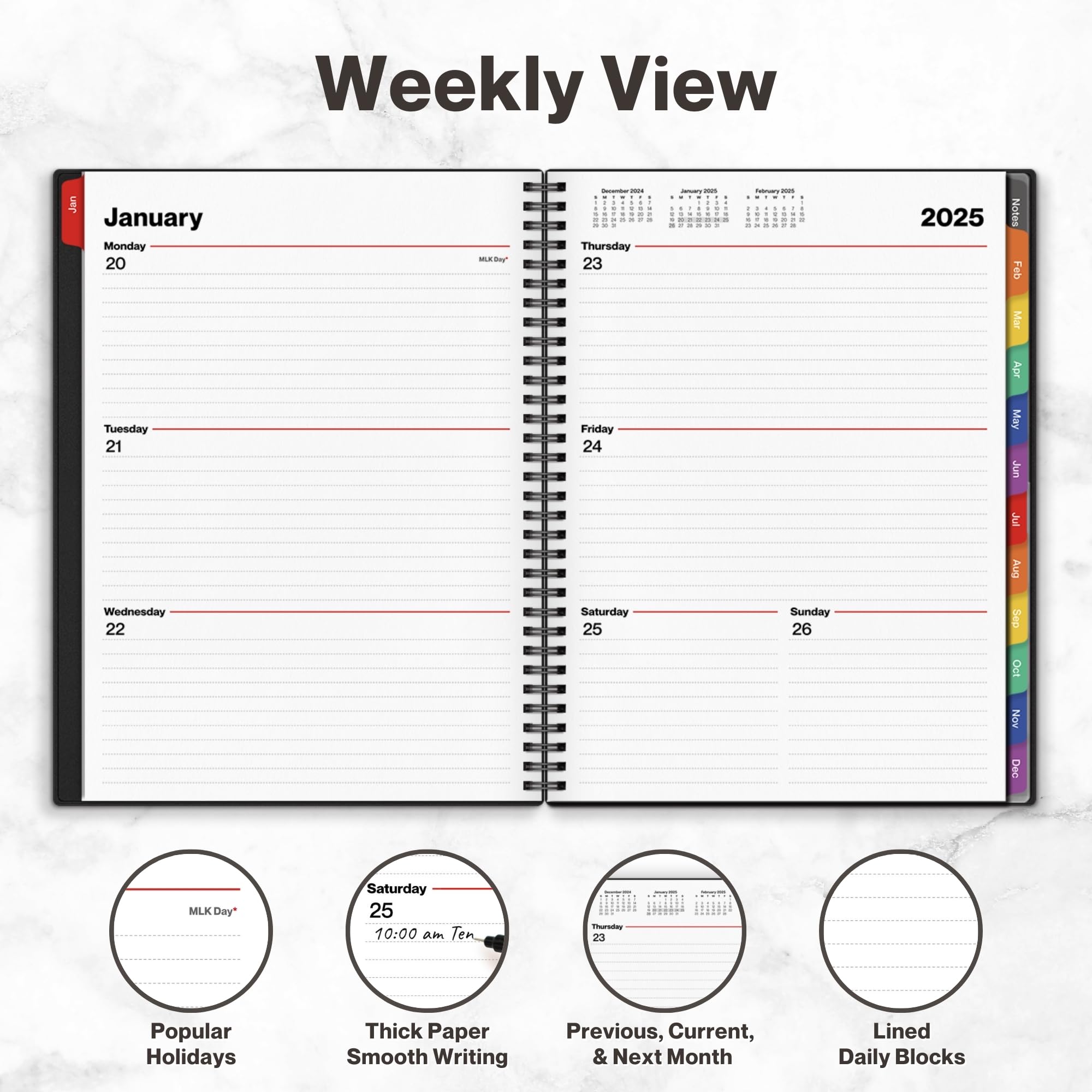 **Dunwell 2025 Planner - 8.5x11 Large Daily & Weekly Scheduler with Laminated Monthly Tabs, Plastic Covers, Bookmark & Stickers - Perfect for Work, School & Personal Organization**
