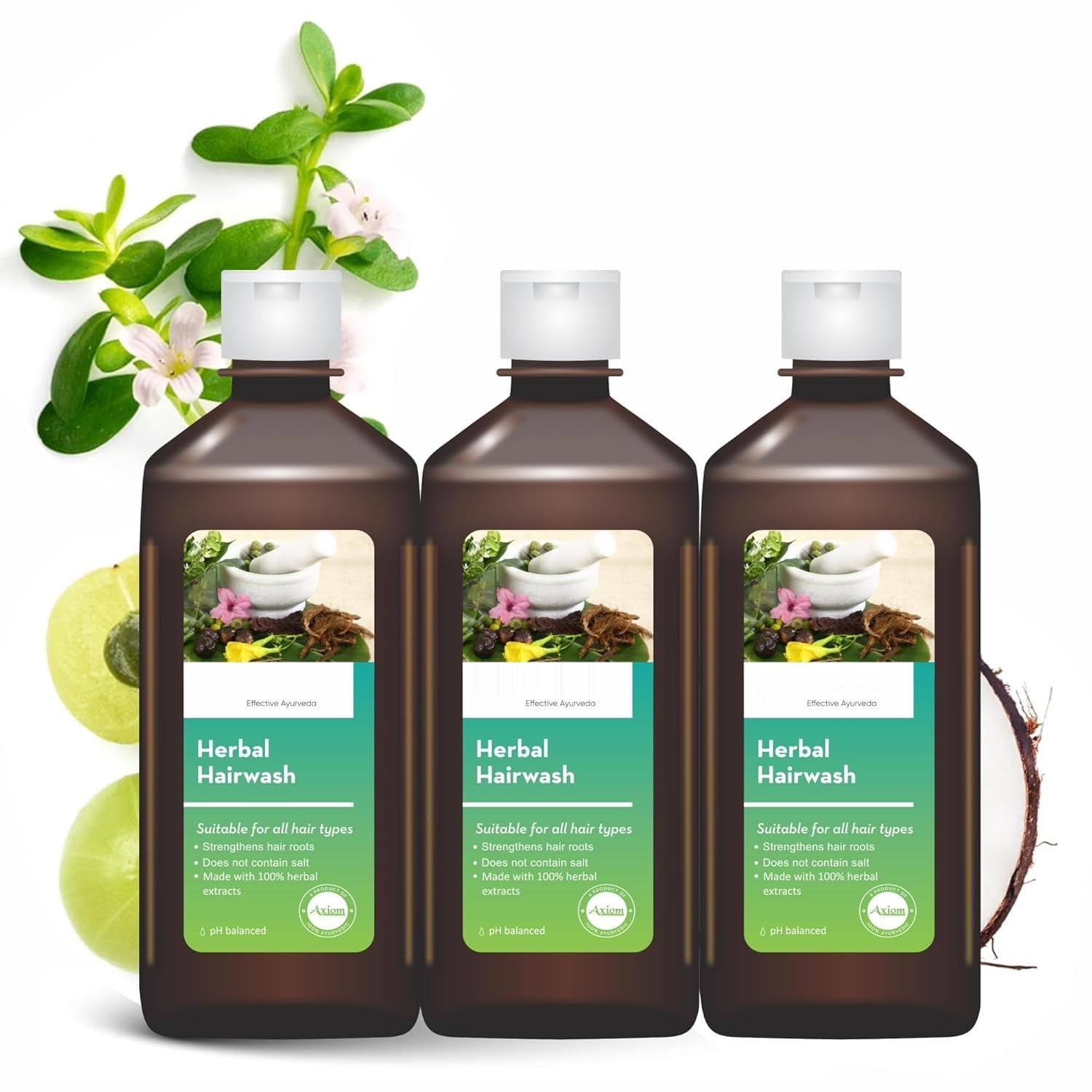 DD Amla Coconut Herbal Hair Wash 400mL - Sulfate & Paraben Free Shampoo for Shiny, Strong Hair - Suitable for All Hair Types - Pack of 3 - Perfect for Daily Hair Care & Scalp Nourishment