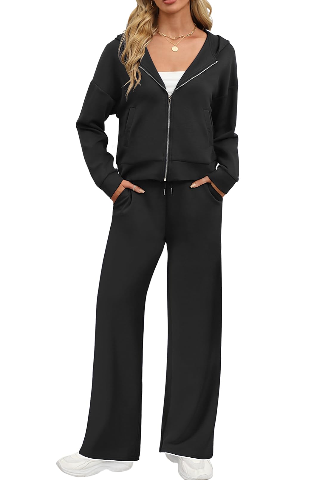 MEROKEETY Women's 2 Piece Hoodie Sweatsuit Set - Zip Up Lounge Sweatpants Tracksuit for Fall | Cozy Outfit for Home, Gym & Casual Wear