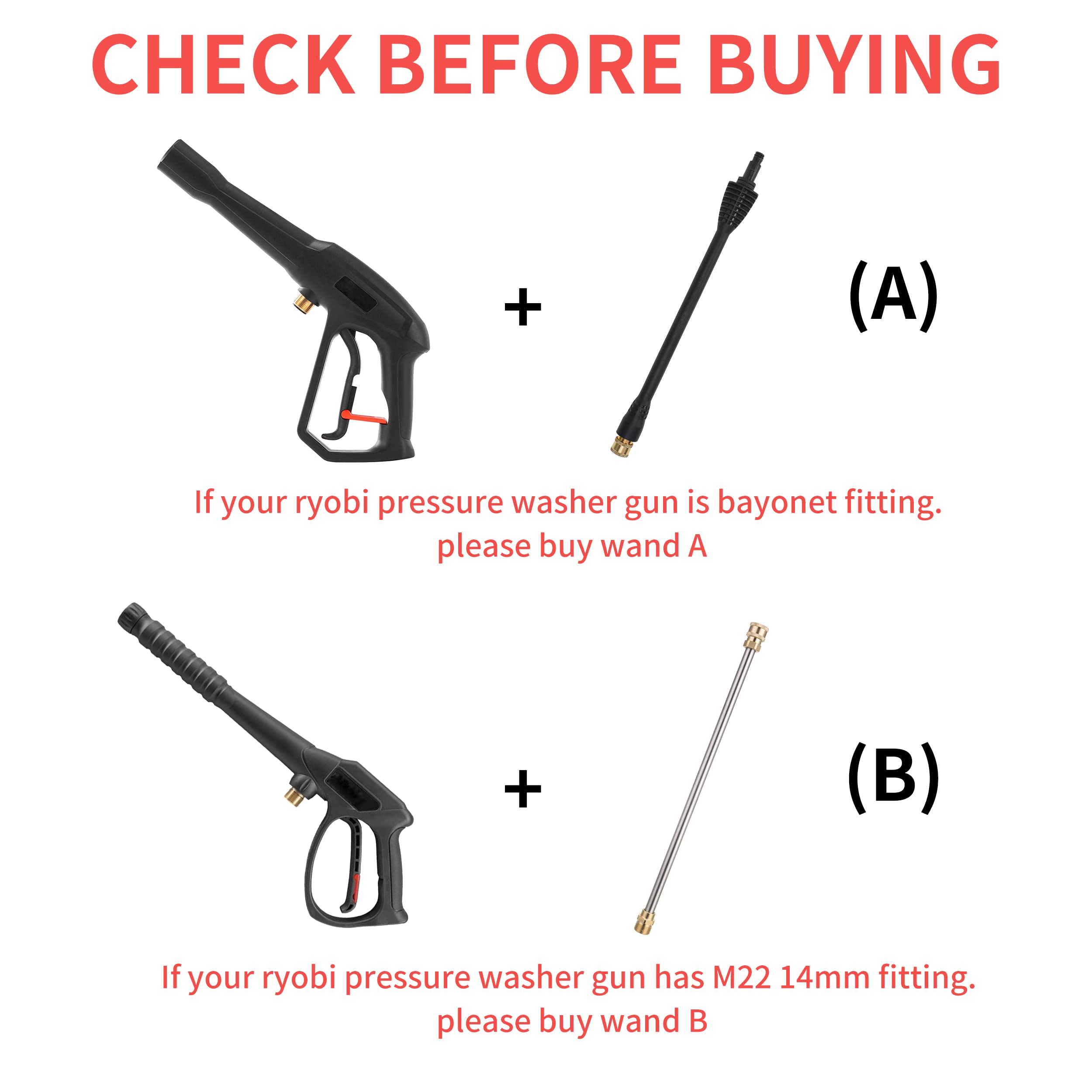 PWACCS 16 Inch Pressure Washer Accessories Kit - Power Washer Replacement Wand with 5 Spray Tips & Turbo Nozzle - Compatible with Ryobi, Portland, Husky Black - Perfect for Car Washing, Deck Cleaning & Home Maintenance