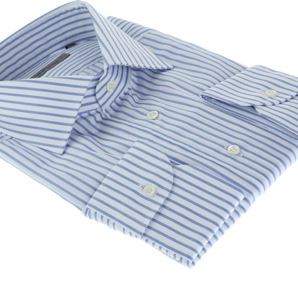 Premium CORNELIANI Striped Tailored Fit Single Cuff Dress Shirt for Men - White | Formal Office Wear & Business Attire for Professional Occasions