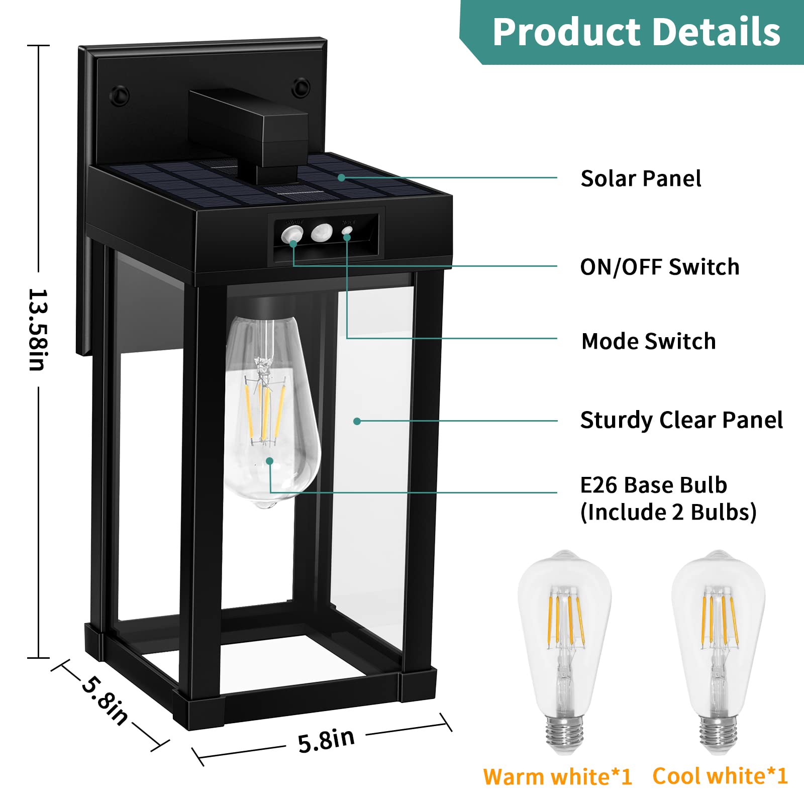 Solar Powered Outdoor Wall Lights with Motion Sensor - Waterproof Solar Porch Light with 3 Lighting Modes & Clear Panel - Solar Wall Sconce for Garage, Yard, Front Door (Ideal for Nighttime Security & Pathway Illumination)