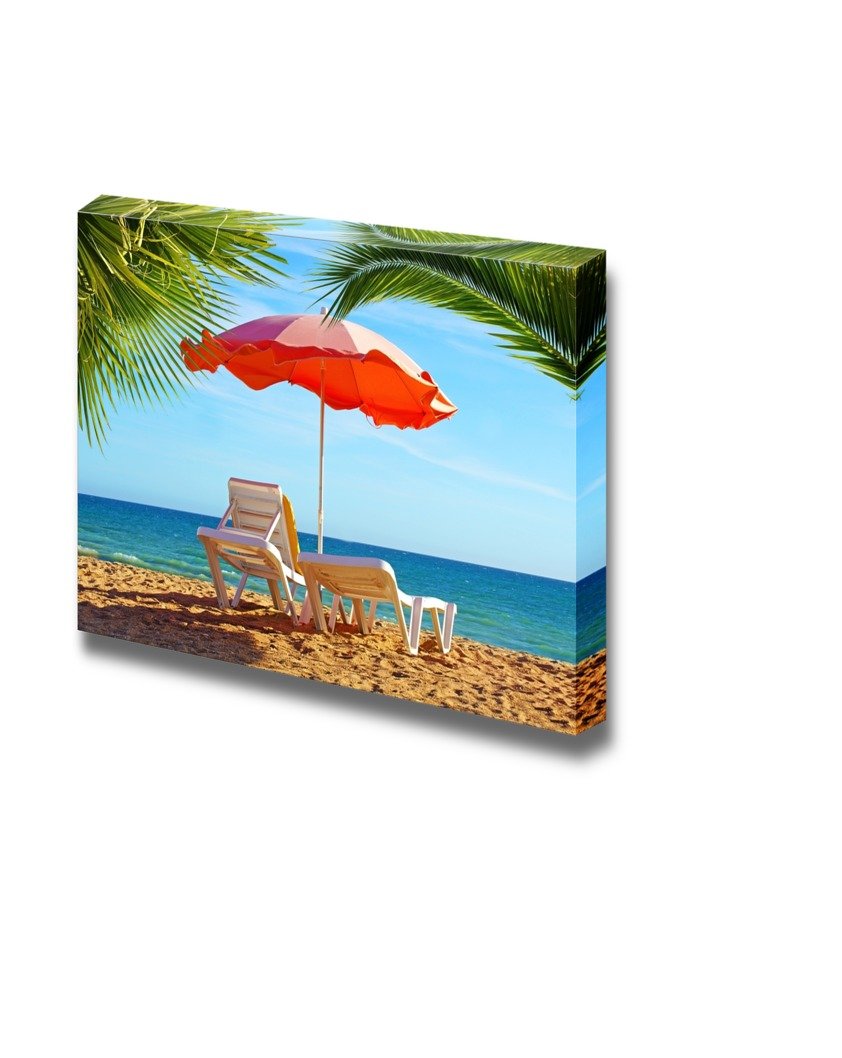 Palm Tree Beach Chair and Umbrella Canvas Wall Art - 32
