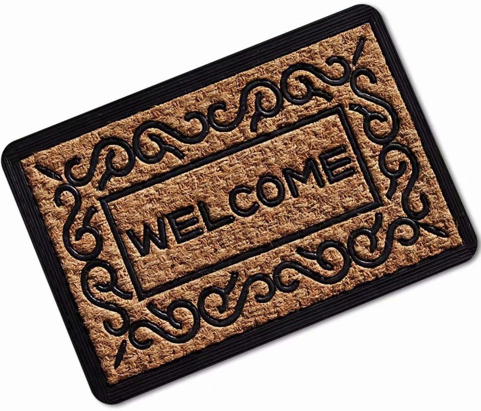 YQ Park Indoor Outdoor Easy Clean Rubber Doormat - All Weather Entryway Mat for Front Door, Patio, Porch - Rustic Welcome 3D Design - Perfect for Home, Office, and High Traffic Areas