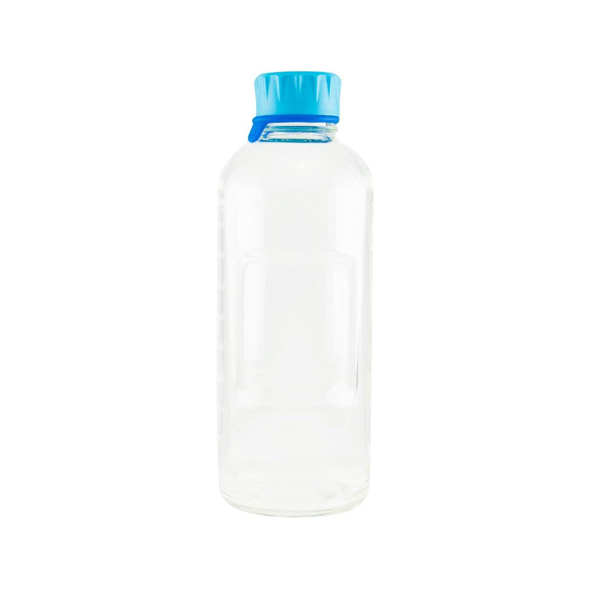 DURAN Clear Glass Bottle 1000ml with Cyan Blue Cap - Ideal for Lab Storage, Home Brewing & DIY Projects