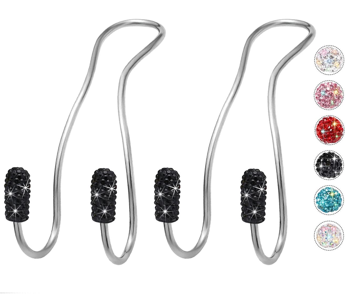 MTGOCHA Universal Car Headrest Hooks - 2 Pack Black Bling Purse Hangers for Women, Durable Metal Seat Hook for Handbags, Totes & Shopping Bags | Perfect Car Accessories for Groceries, Takeout & Daily Essentials