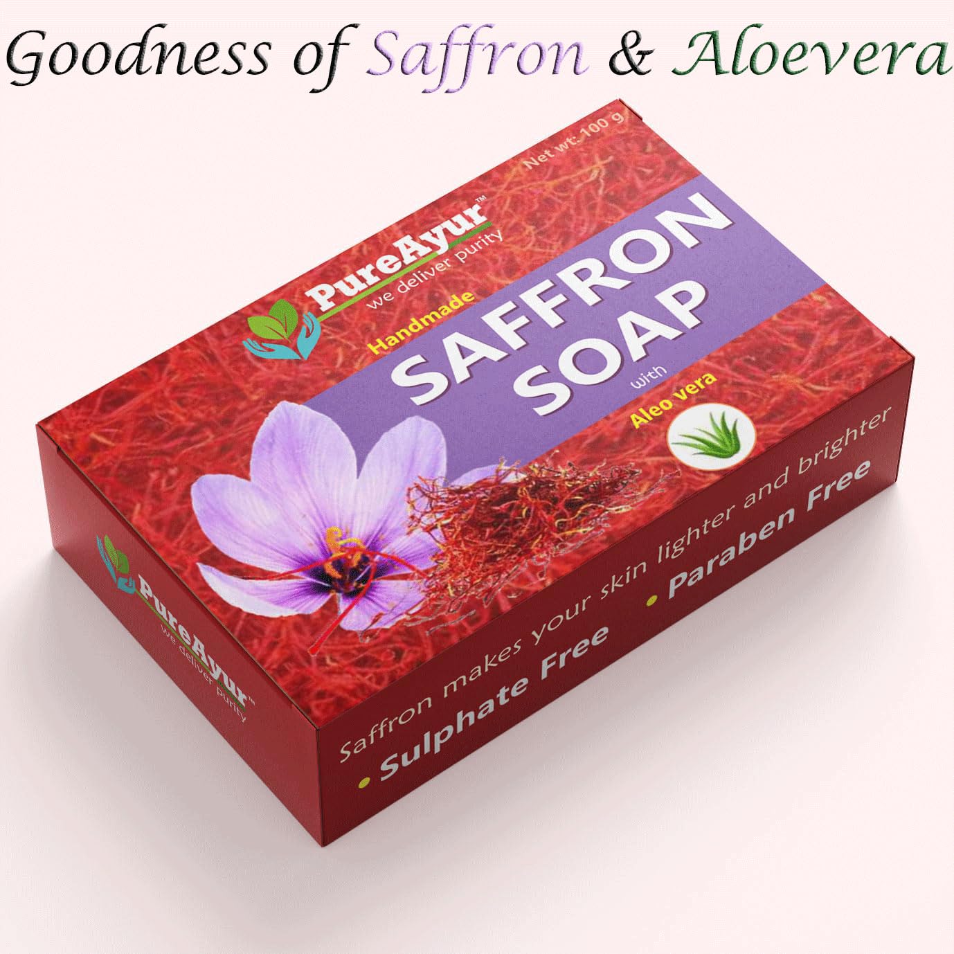 Brightening Saffron & Aloe Vera Soap Bar - Antioxidant Anti-Aging Face & Body Cleanser with Aloe Pulp for Glowing Skin | Perfect for Daily Skincare & Acne-Prone Skin