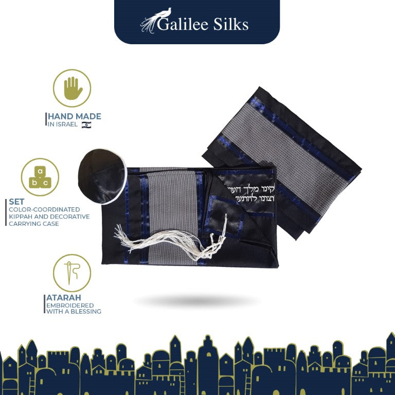 Majestic Royal Black Tallit Prayer Shawl for Men & Women - Bar Mitzvah Tallit Set with Modern Design - Perfect for Jewish Religious Ceremonies, Synagogue Worship & Special Occasions
