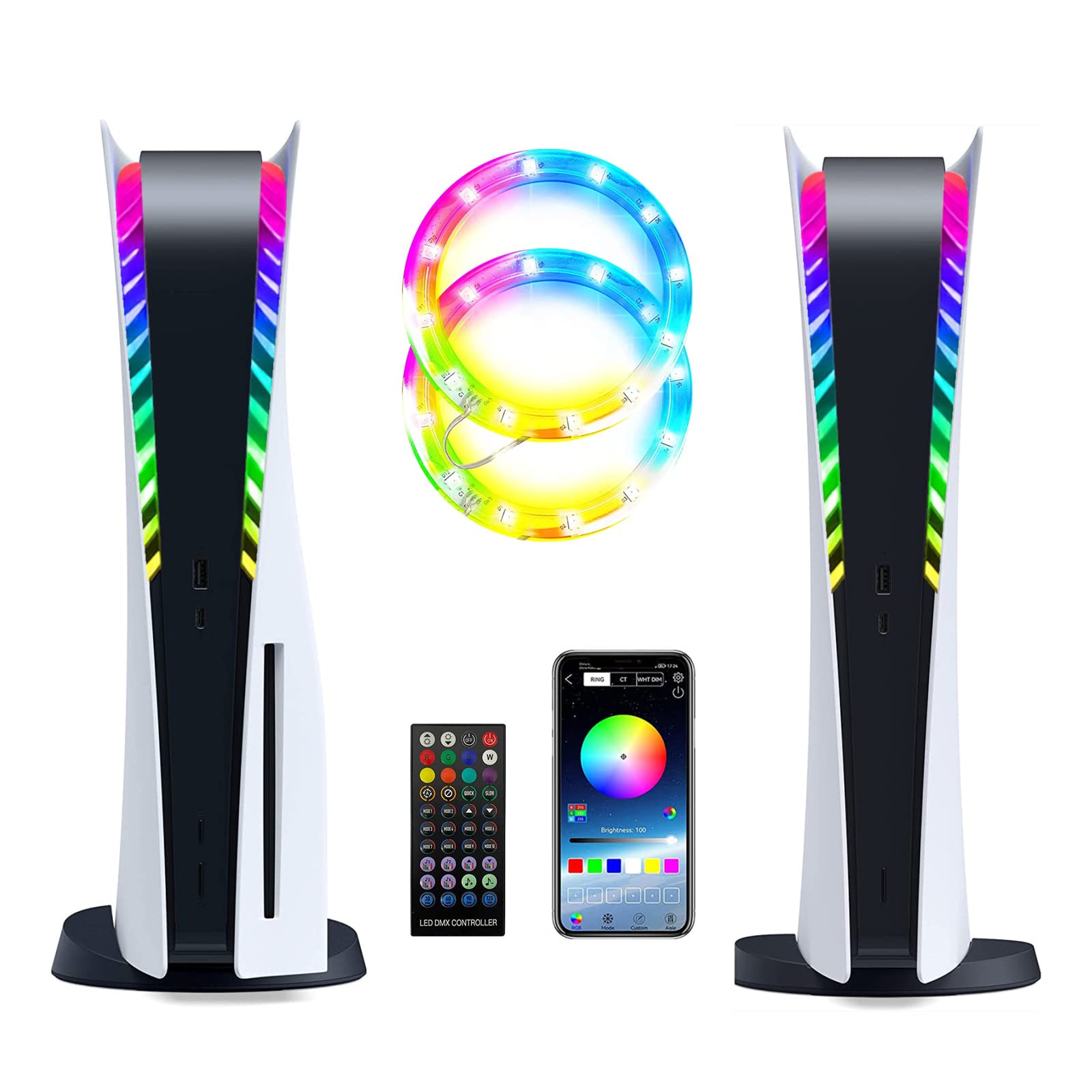 RGB LED Light Strip for PS5 - Music Sync with 8 Colors & 400+ Lighting Effects | DIY Gaming Room Decor | USB/APP/IR Remote Control | Perfect for PS5 Setup, Bedroom Ambiance & Party Lighting