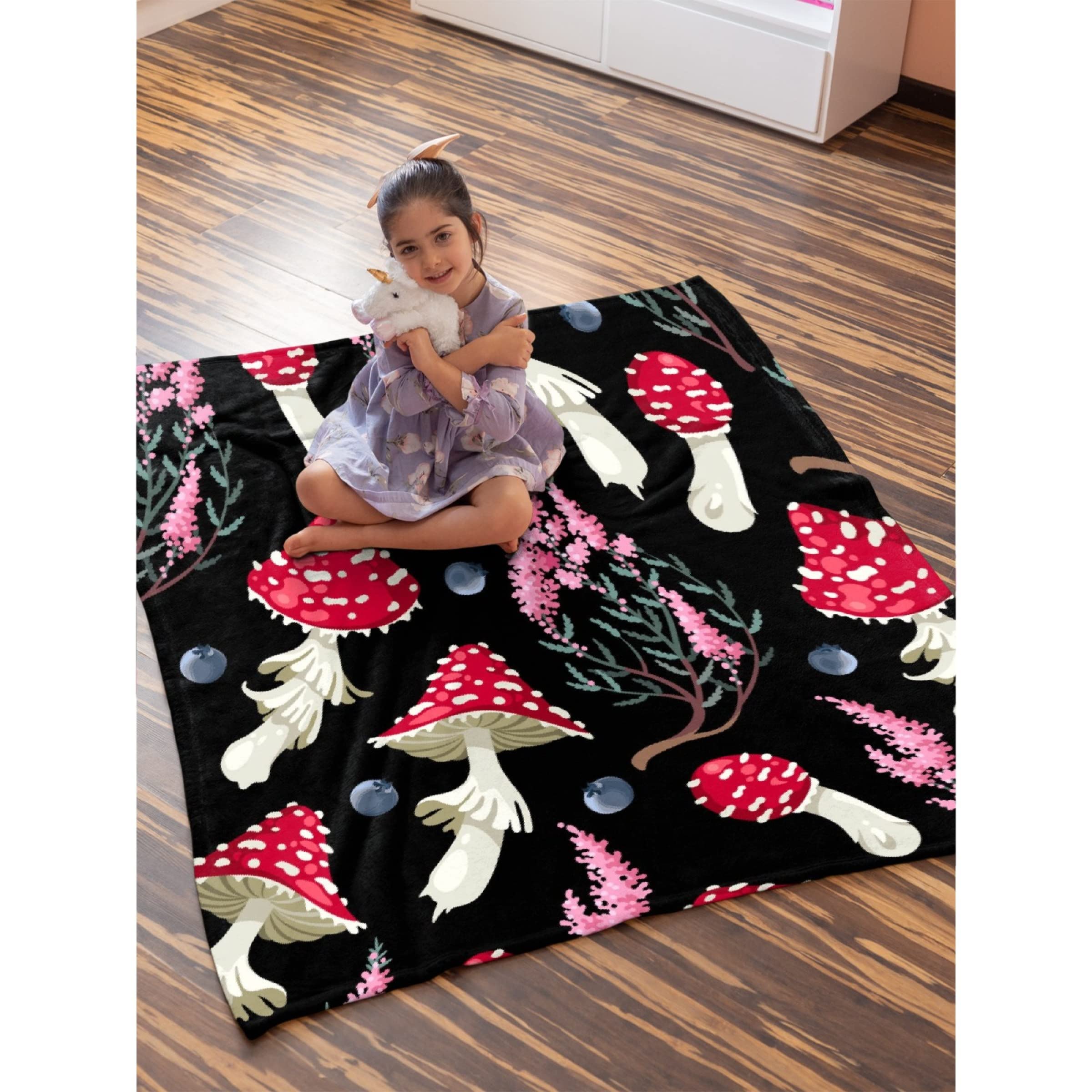 Avalokitesvara Raw Forest Mushroom Flannel Blanket - Super Soft & Warm 40x30 Inch Cozy Throw for Bed, Couch, Sofa - Perfect for Pets, Winter Nights & Home Decor