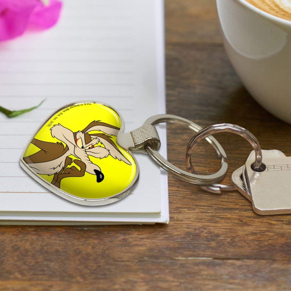 Looney Tunes Wile E Coyote Heart Love Metal Keychain - Durable Key Ring for Car Keys, House Keys & Backpacks - Perfect Gift for Cartoon Fans & Collectors
