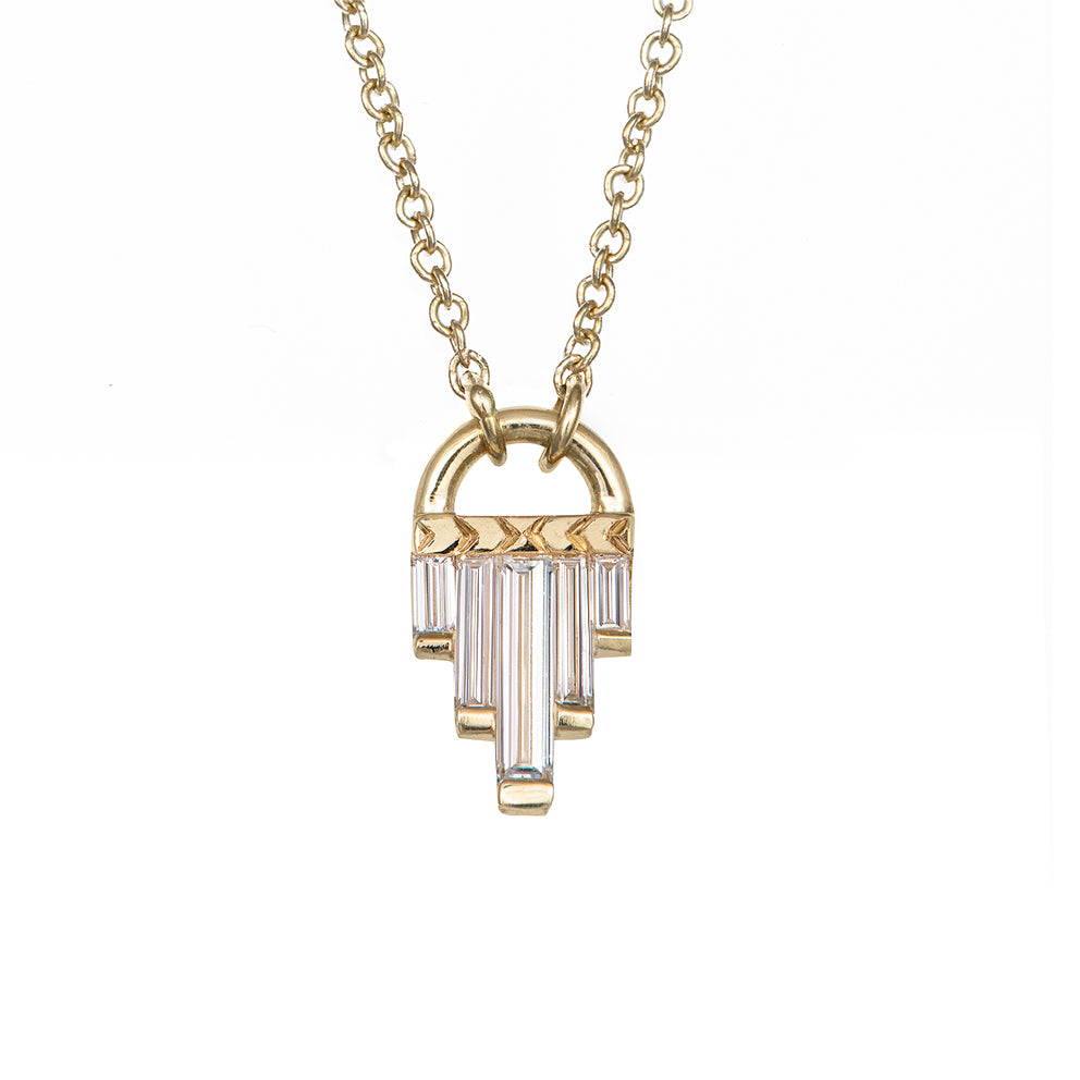 Art Deco Diamond Necklace with Baguette Cut Diamonds - Vintage 14K White Gold Pendant for Women - Perfect for Weddings, Anniversaries & Special Occasions