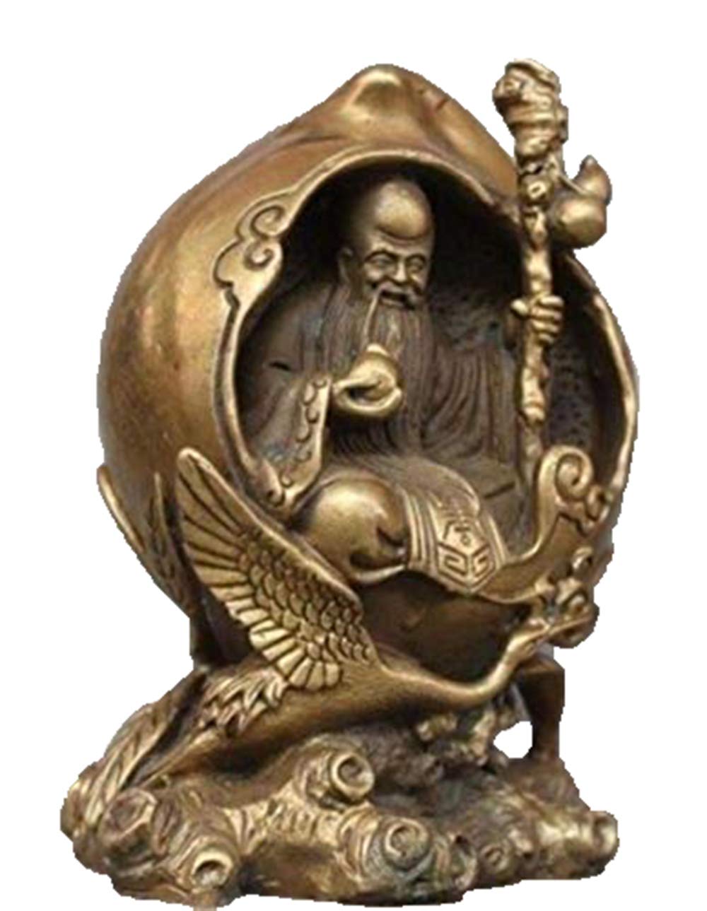 Exquisite Chinese Fengshui Brass Longevity God Statue Sitting on Crane - Auspicious Home Decor for Wealth & Harmony | Perfect for Living Room, Office & Meditation Space