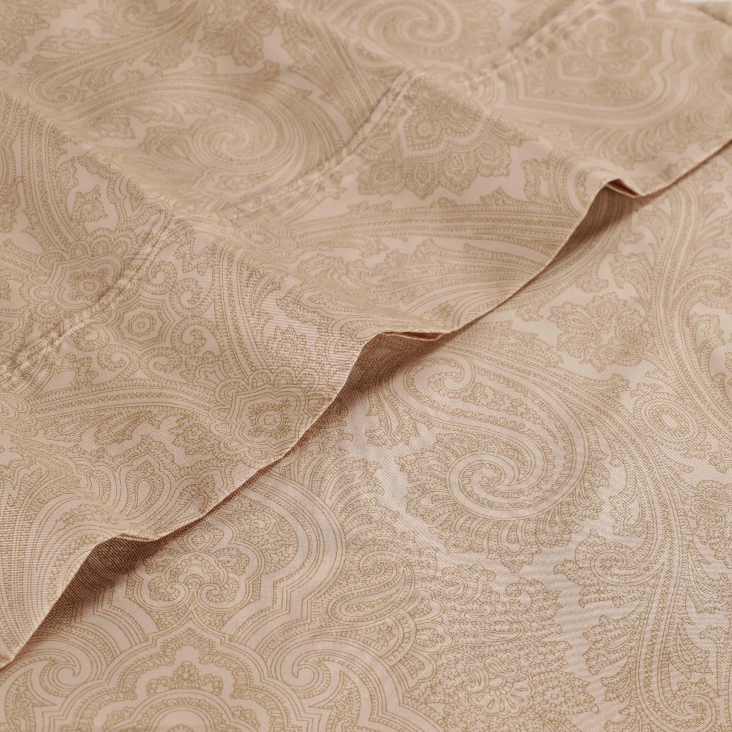 Italian Paisley Cotton Blend 600 Thread Count Deep Pocket Sheet Set - Queen Size Bedding for Luxury Comfort - Perfect for Master Bedroom, Guest Room & Airbnb