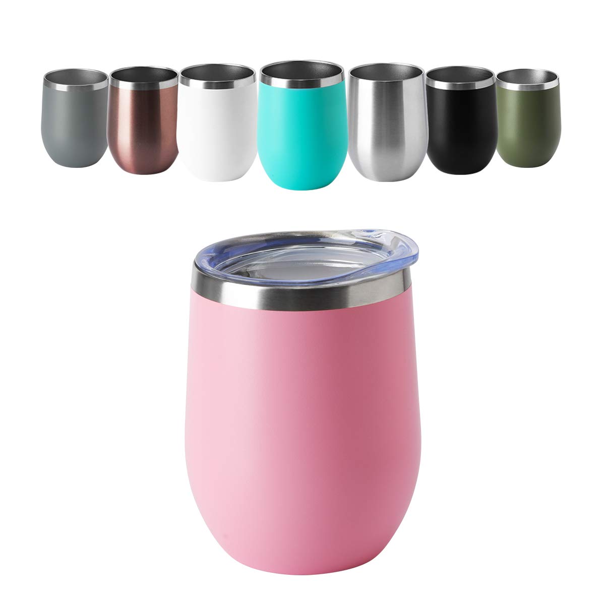 HASLE OUTFITTERS 12oz Stainless Steel Wine Tumbler with Lid - Double Wall Vacuum Insulated Stemless Wine Glass for Hot & Cold Drinks - Travel Mug for Coffee, Cocktails, Beer (12 Pack, Pink) - Perfect for Parties, Picnics, and Outdoor Adventures