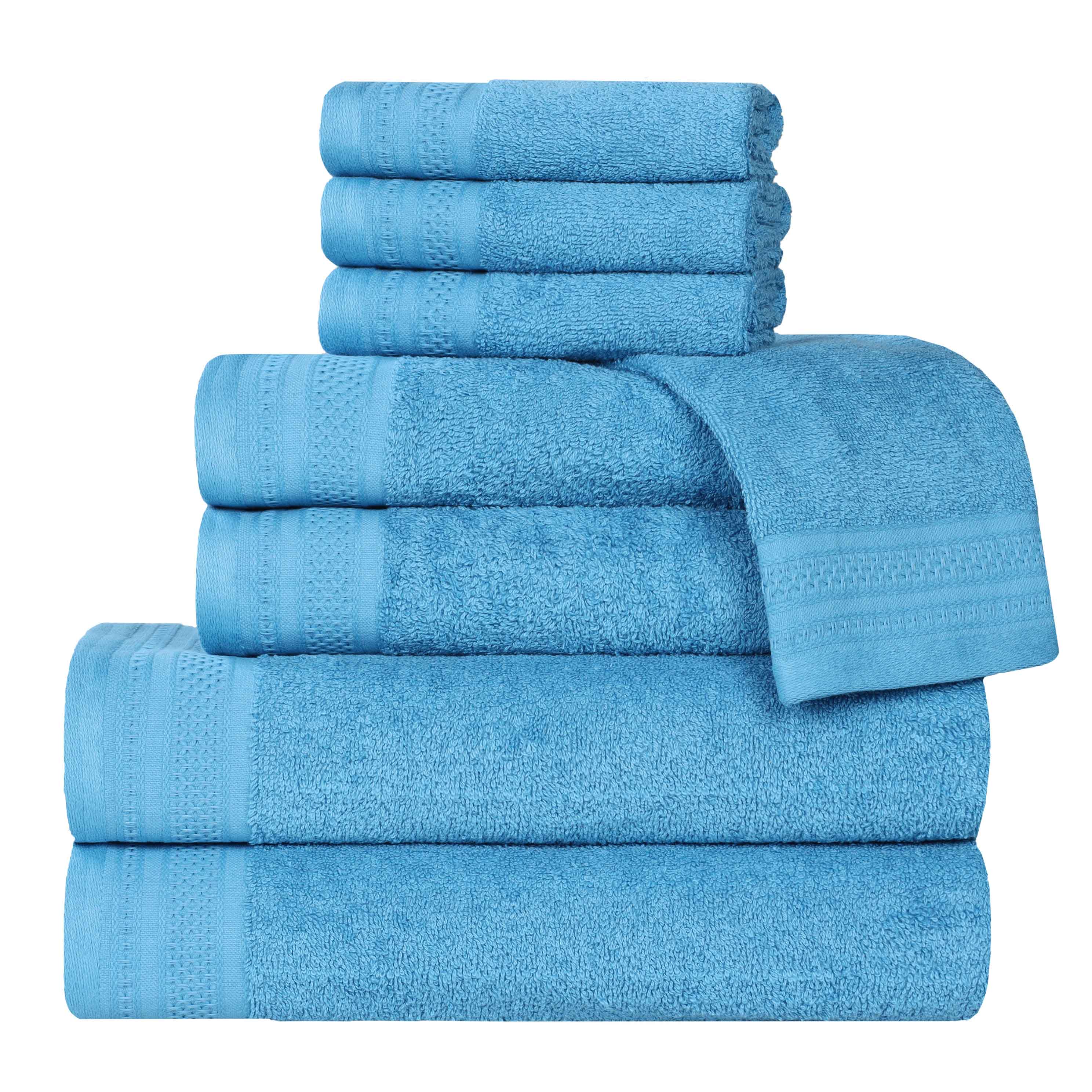Premium Honeycomb Textured Waffle Border 8-Piece Cotton Towel Set - Ultra Soft & Absorbent Bath Towels for Spa, Guest Bathroom & Luxury Home Decor