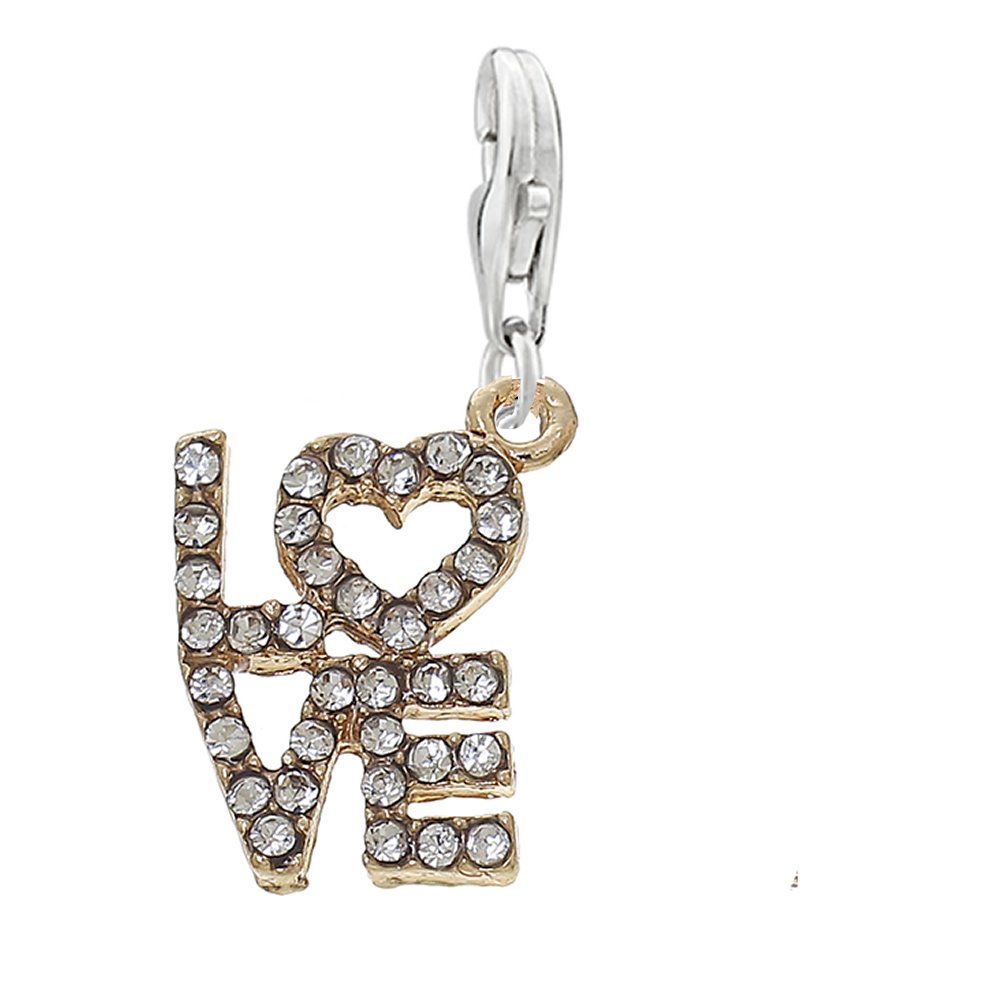 Sparkly Love Pendant Charm - Clip On for Bracelets & Necklaces - Elegant Jewelry Gift for Women, Valentine's Day, Anniversary & Romantic Occasions