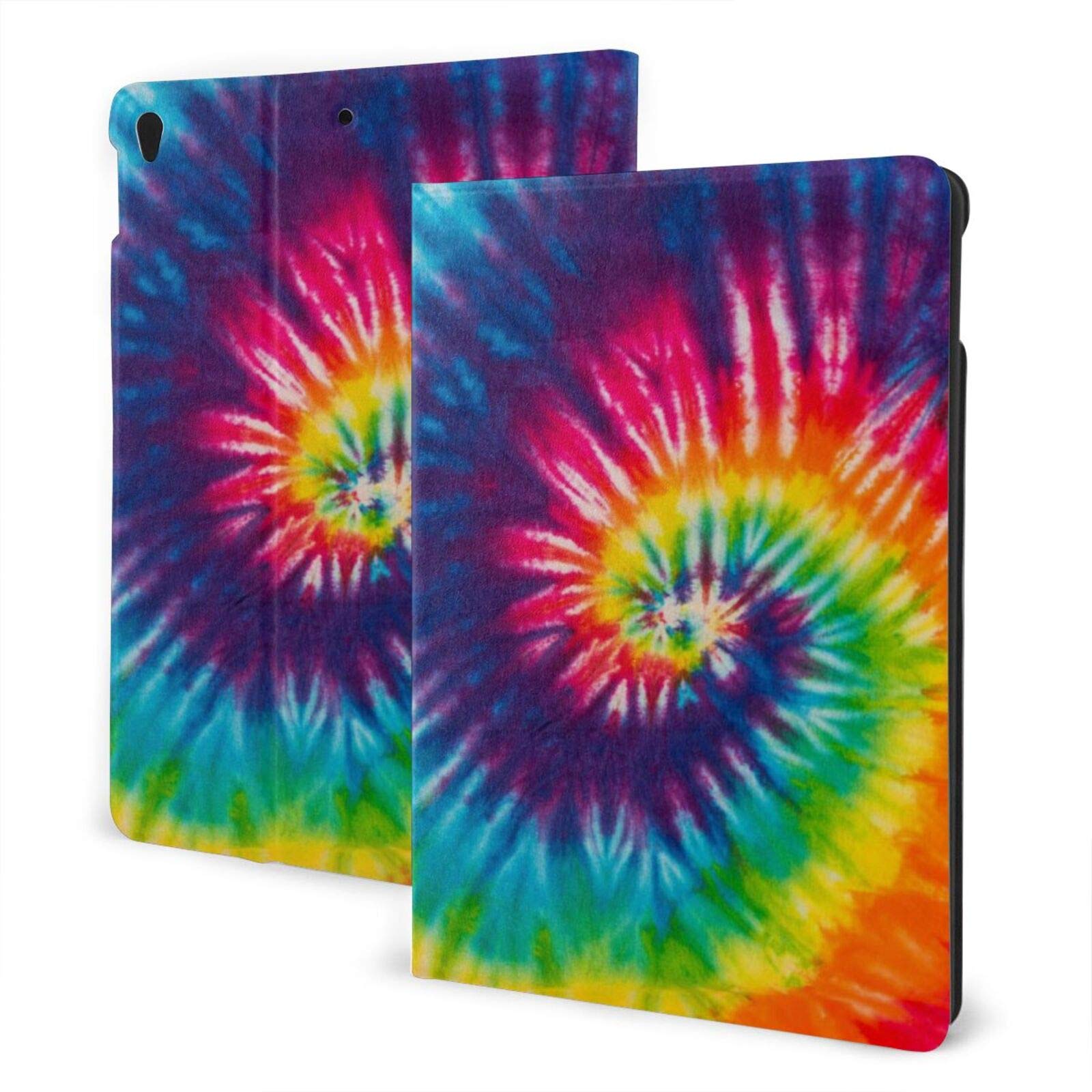 Rainbow Tie Dye iPad 7th Generation Case - Soft Rubber Back Cover with Protective Leather & Adjustable Stand | Auto Wake/Sleep Smart Case for 10.2