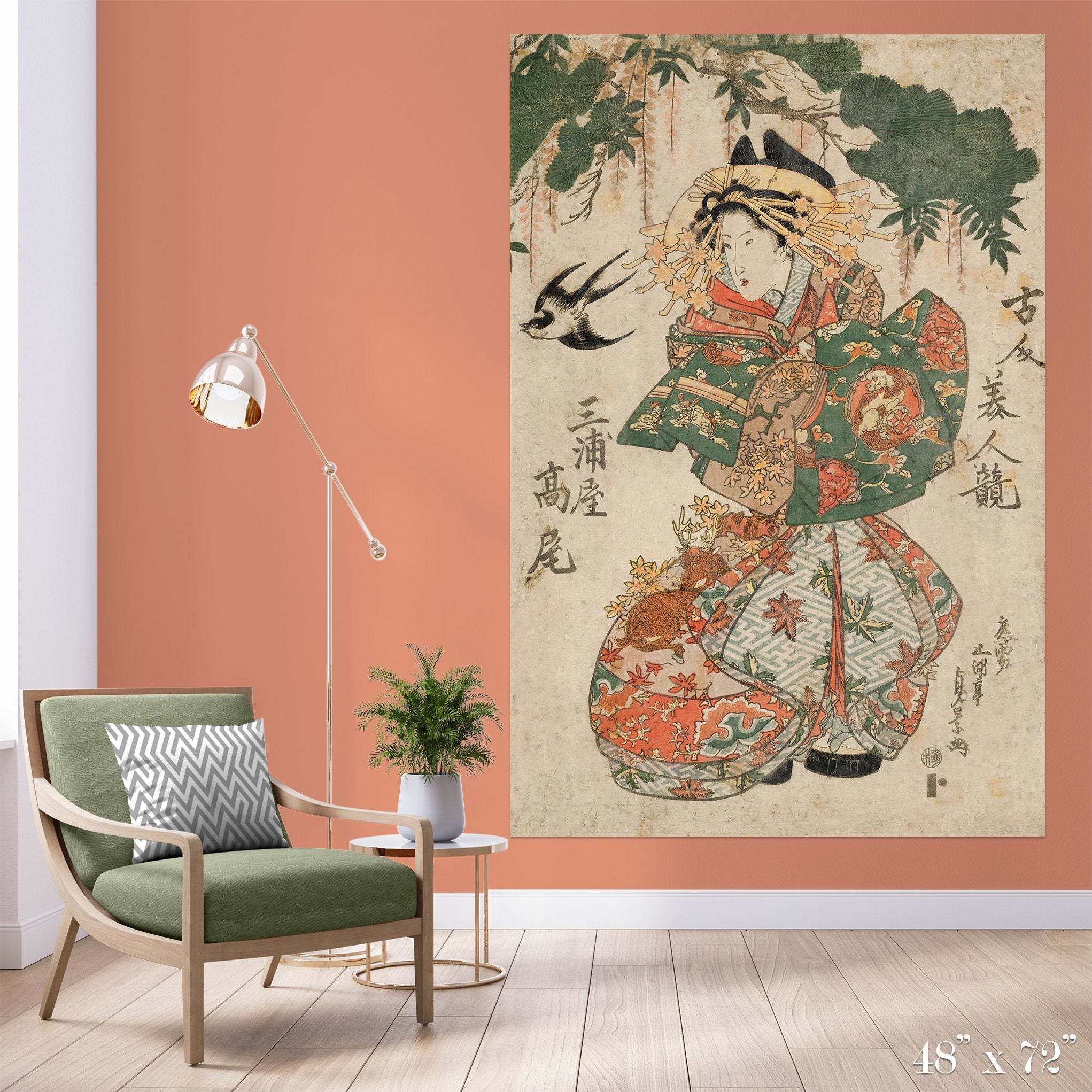 Geisha & Sparrow Colossal Art Print - Japanese Wall Decor for Home & Office - Perfect for Living Room, Bedroom, or Studio