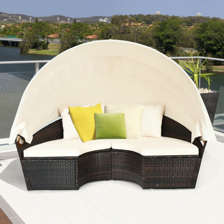 Outdoor Rattan Round Daybed with Canopy - Patio Furniture Set for Poolside, Garden, and Backyard Relaxation