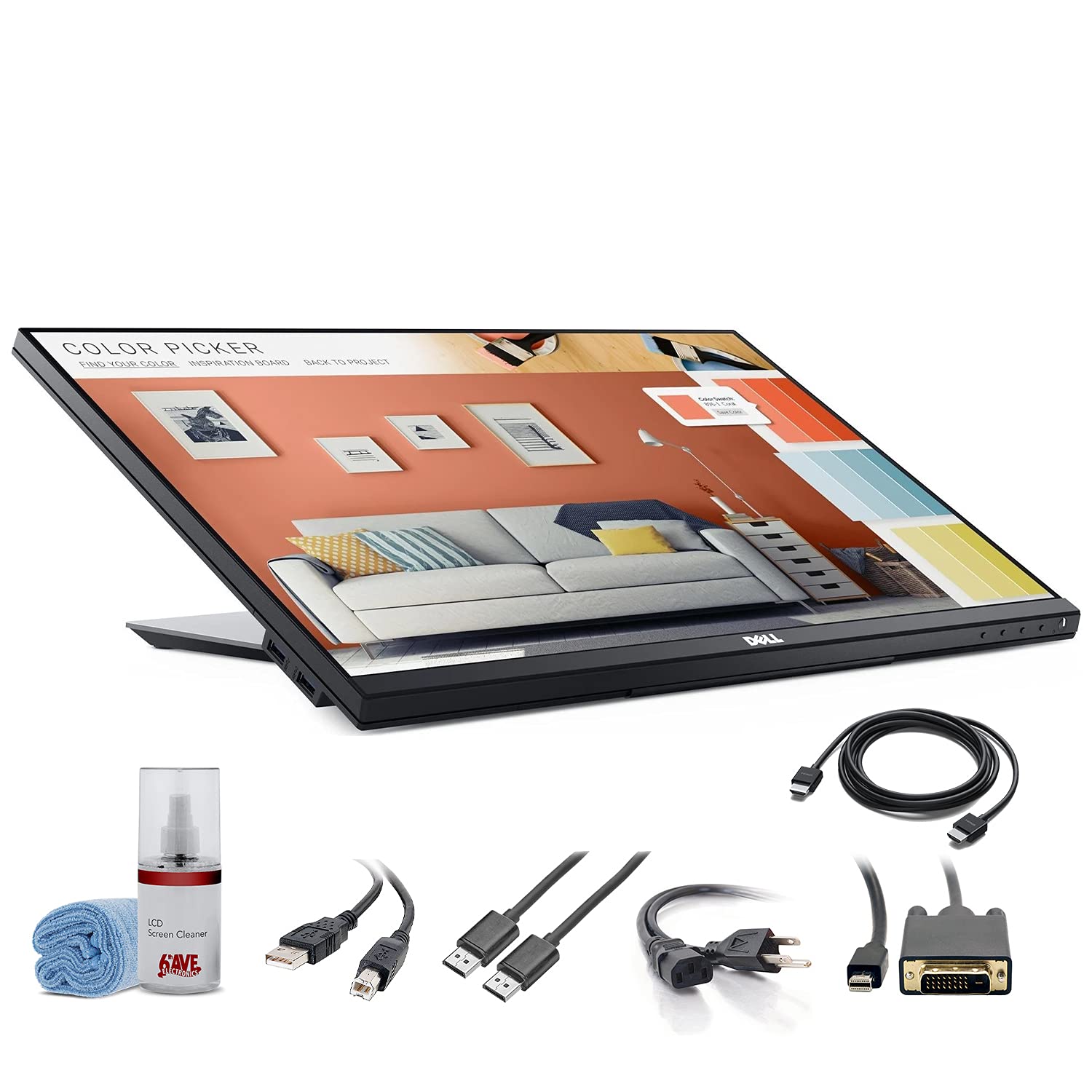 Dell P2418HT 24 Inch Touchscreen Monitor - 10-Point Multi-Touch IPS Display with HDMI Cable & LCD Cleaning Kit Bundle for Office, Design & Home Use