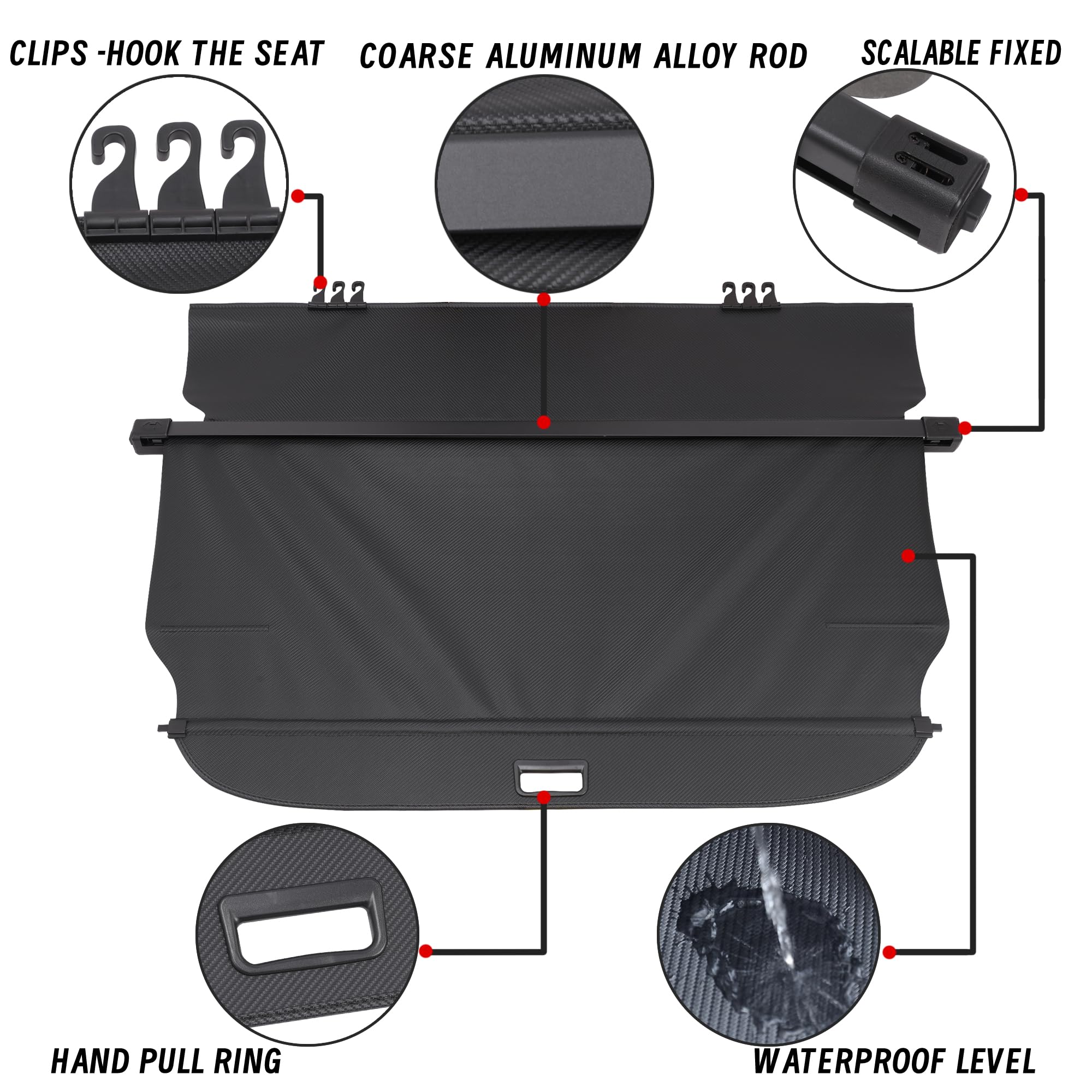 Universal Retractable Cargo Cover for Ford Edge 2015-2024 - Waterproof Trunk Organizer, Luggage Security Shield & UV Protection Shade - Perfect for Road Trips, Grocery Storage & Pet Safety