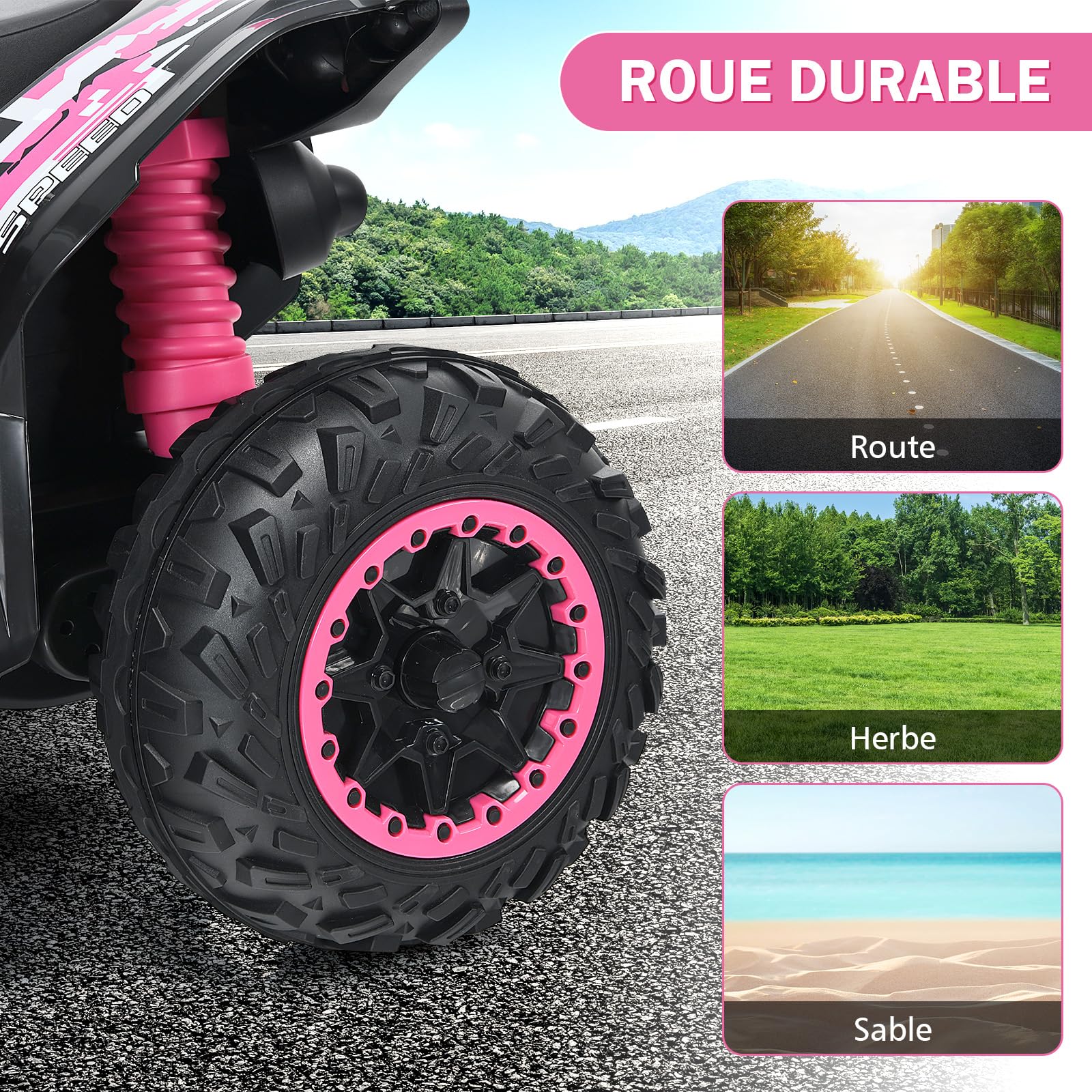 DREAMADE 12V Kids Electric ATV Quad Bike - Adjustable Speed, Forward/Reverse, LED Lights, Music, Horn & Pedal - 35kg Capacity Pink Ride-On Car for Boys & Girls - Perfect for Backyard Play, Birthday Gifts & Outdoor Adventures