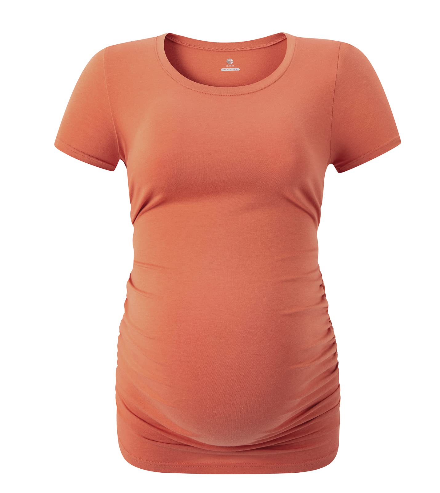 LAPASA Women's Maternity Shirts - Soft Modal Cotton Short Sleeve Pregnancy Tops with Side Ruched Design (1 or 3 Pack) - Comfortable Crew Neck Tees for Everyday Wear, Nursing & Maternity Photos