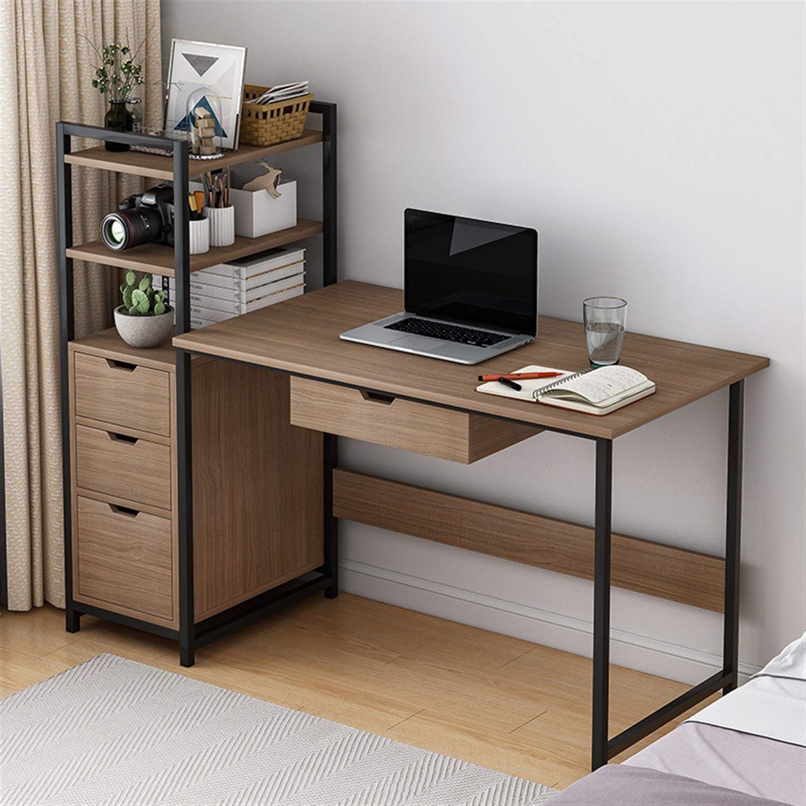 Ergonomic FEANG Computer Desk with CPU Stand & Storage Shelves - Modern Home Office Gaming Workstation, Study Writing Desk for Small Spaces (Color: Black) - Perfect for Remote Work, Online Classes & Gaming Setups