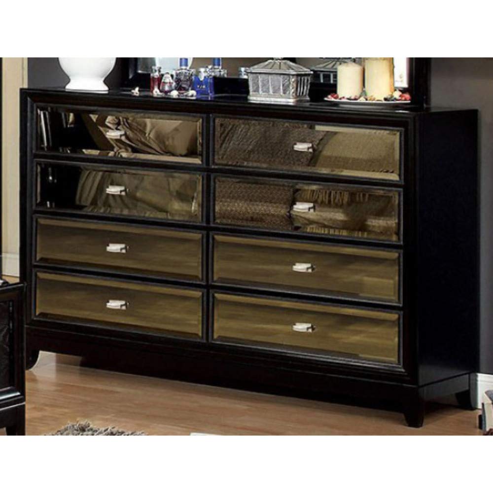 Benzara Black Wooden Dresser with Mirror Accented Drawers - Elegant Bedroom Furniture for Home Decor & Storage